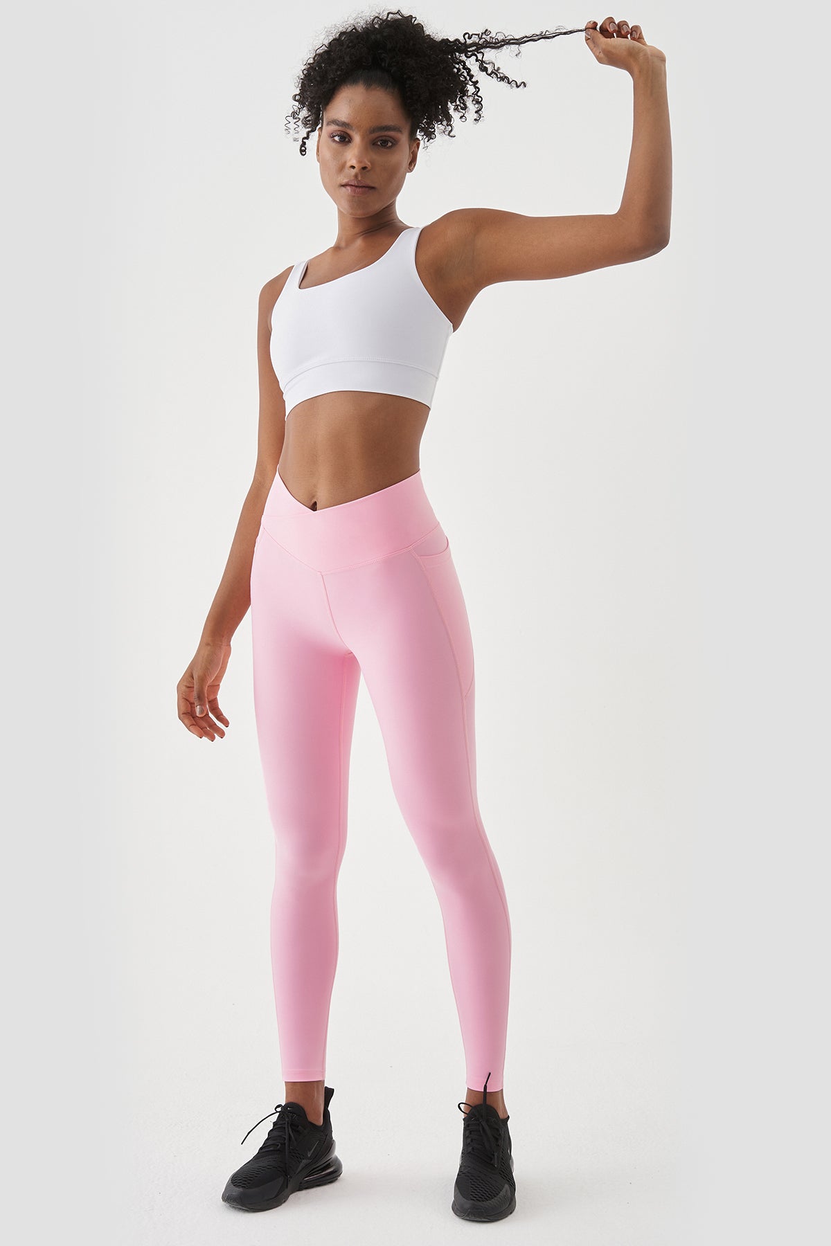 Adele V Bel Detaylı Toparlayıcı Pembe Spor Tayt