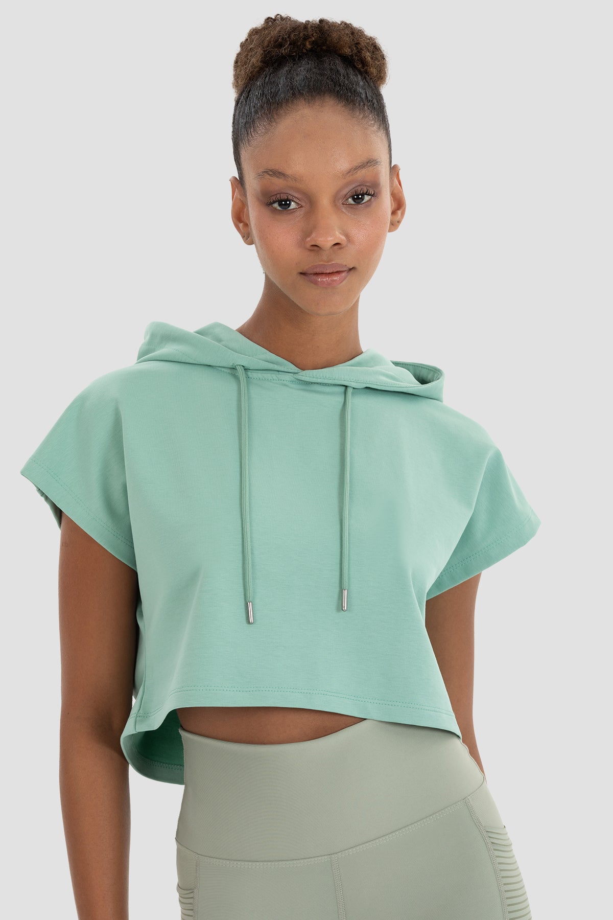 Alice Kapüşonlu Kısa Kollu Açık Yeşil Crop Sweatshirt
