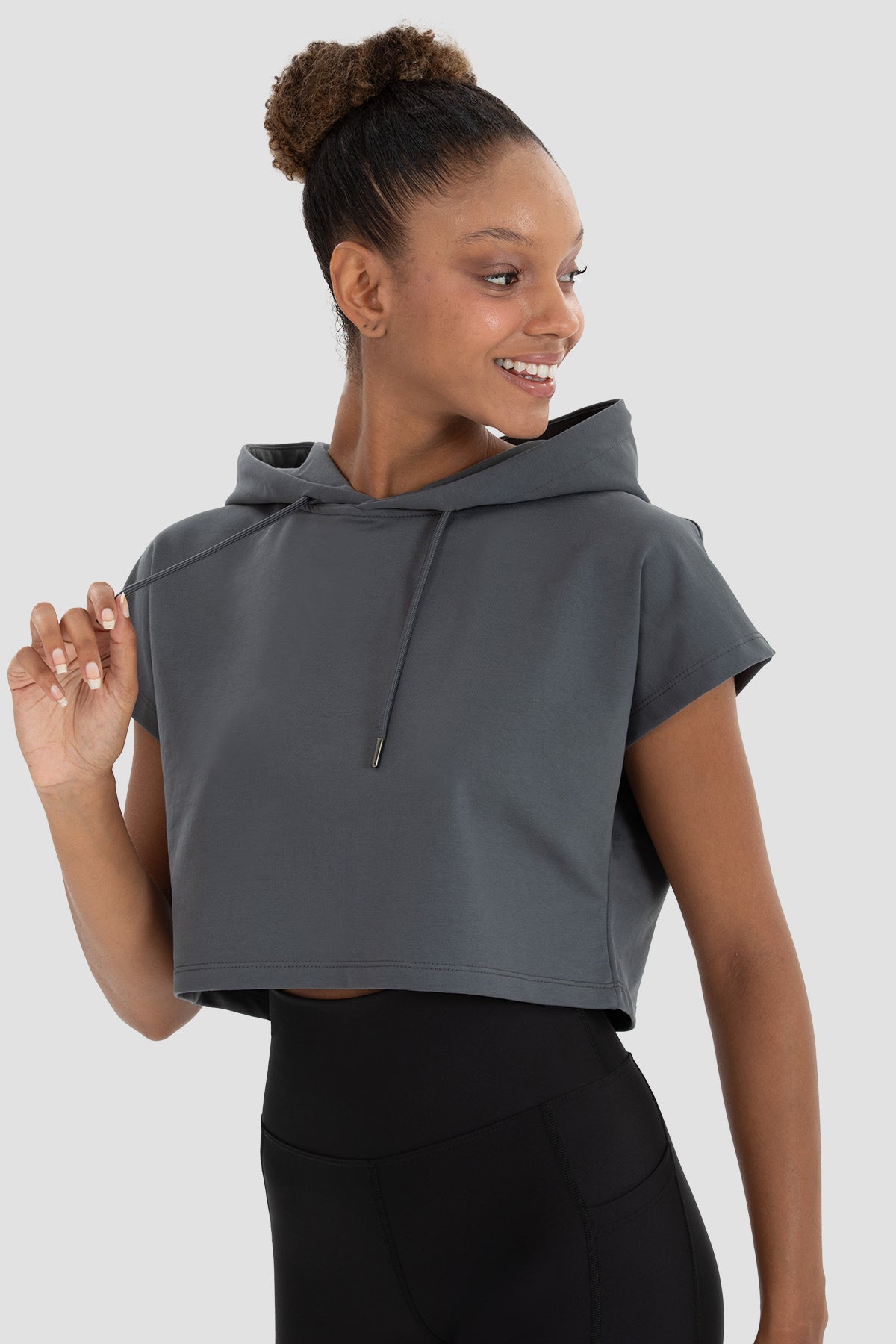 Alice Kapüşonlu Kısa Kollu Füme Crop Sweatshirt