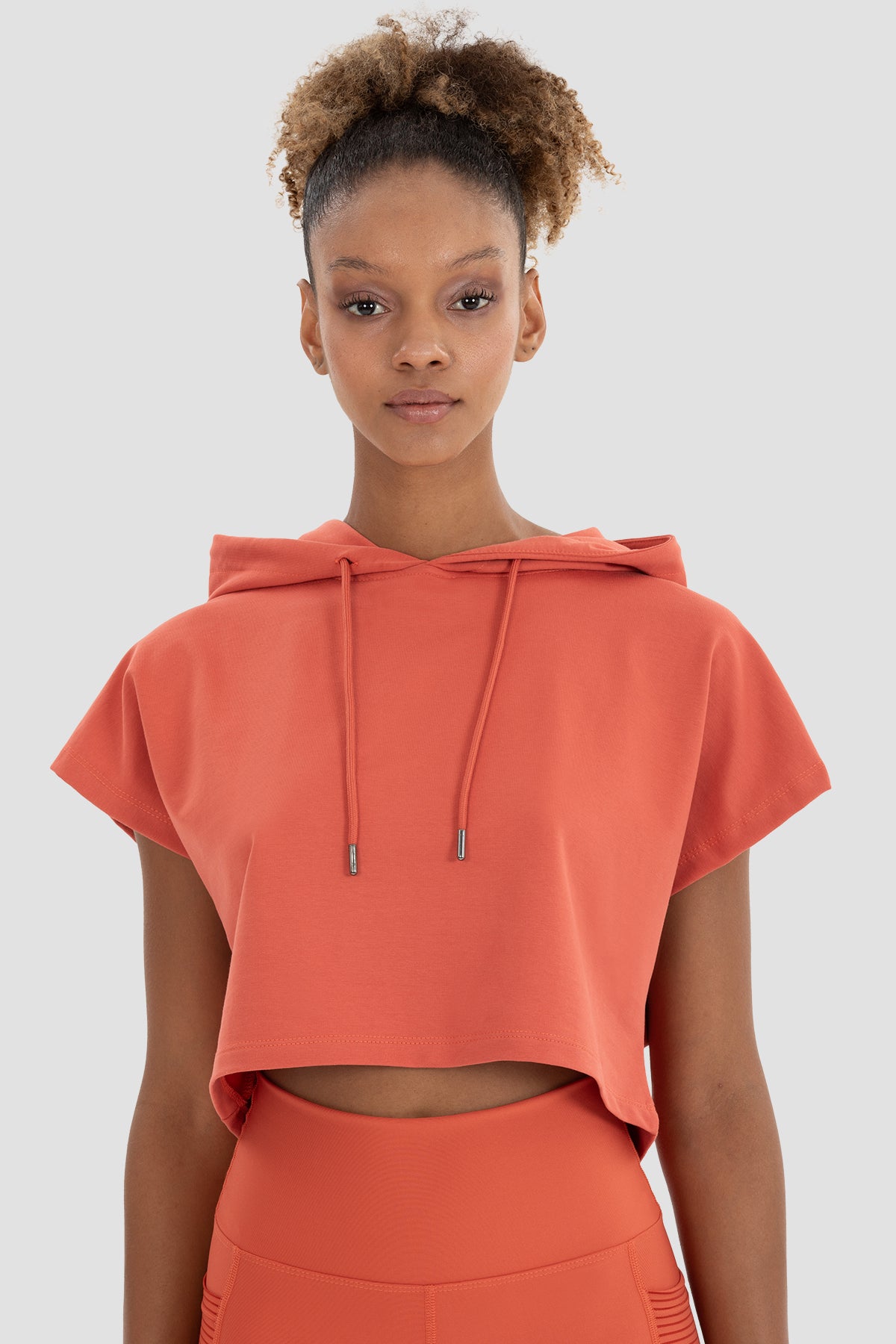 Alice Kapüşonlu Kısa Kollu Kiremit Crop Sweatshirt