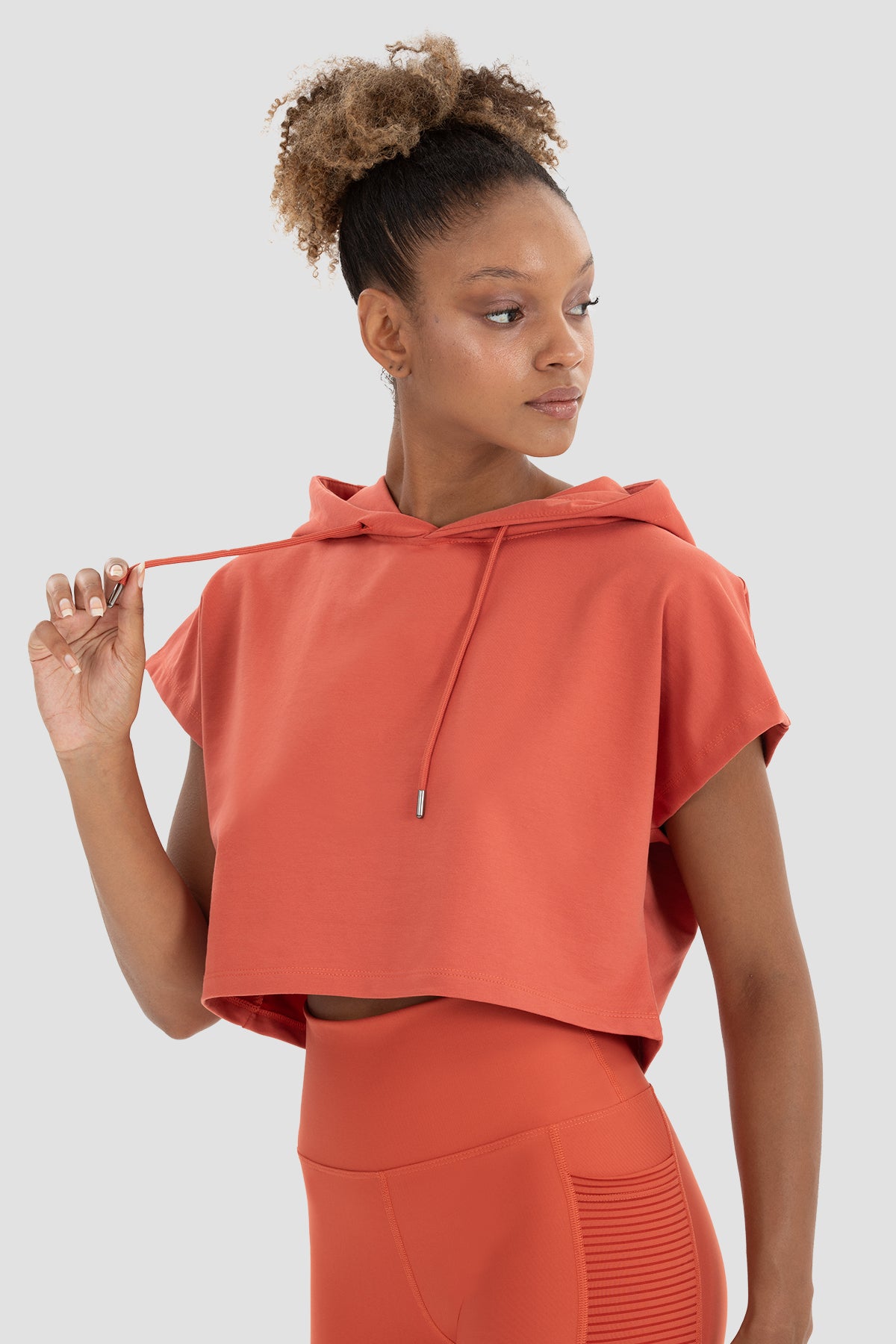 Alice Kapüşonlu Kısa Kollu Kiremit Crop Sweatshirt