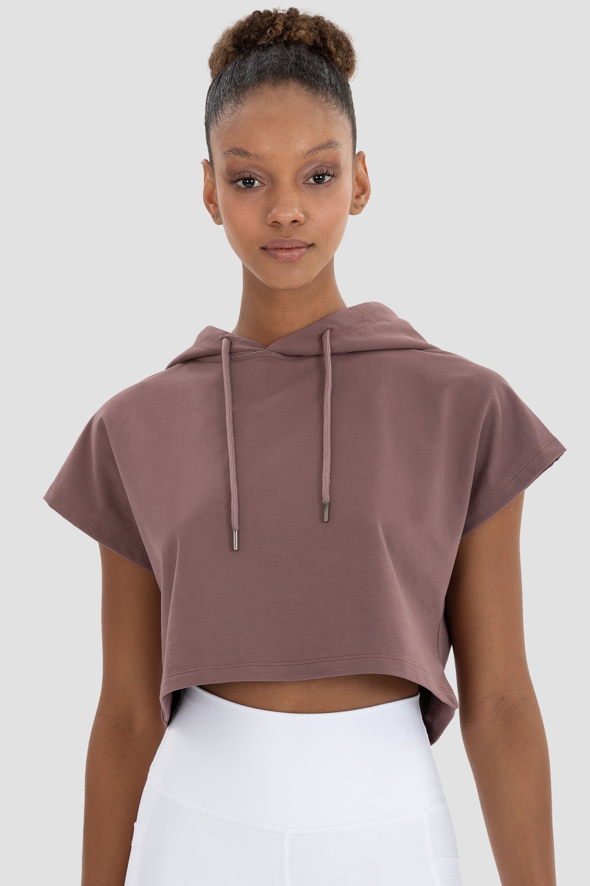 Alice Kapüşonlu Kısa Kollu Koyu Gül Crop Sweatshirt