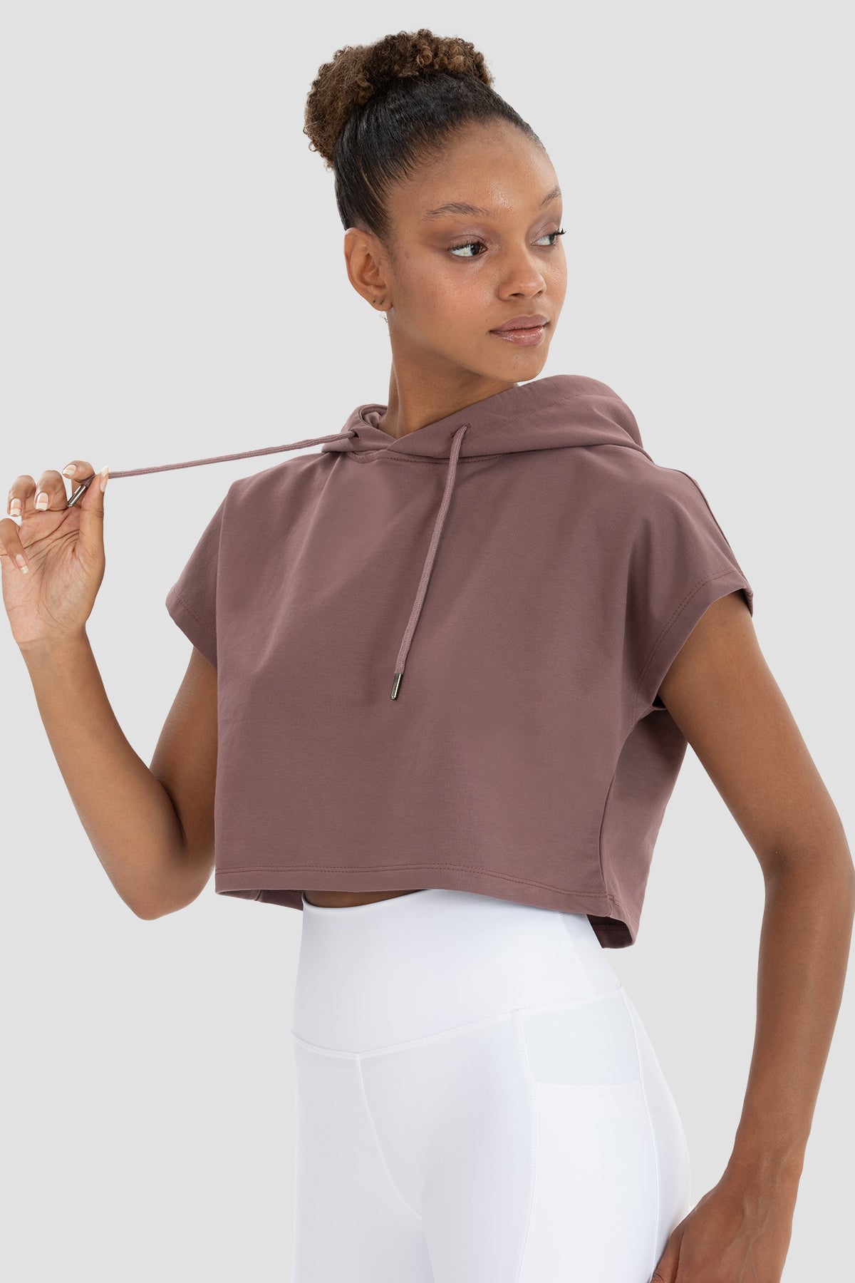 Alice Kapüşonlu Kısa Kollu Koyu Gül Crop Sweatshirt