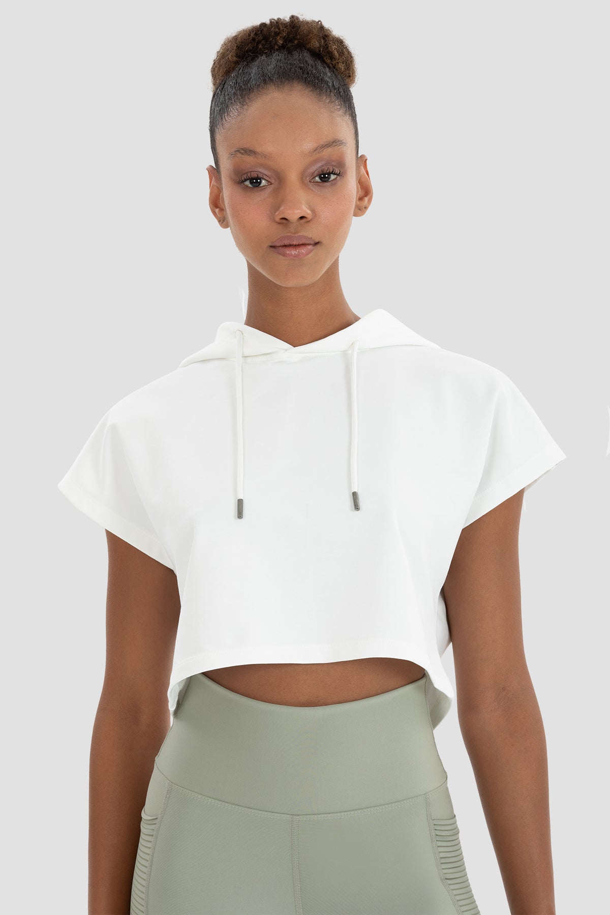 Alice Kapüşonlu Kısa Kollu Krem Crop Sweatshirt