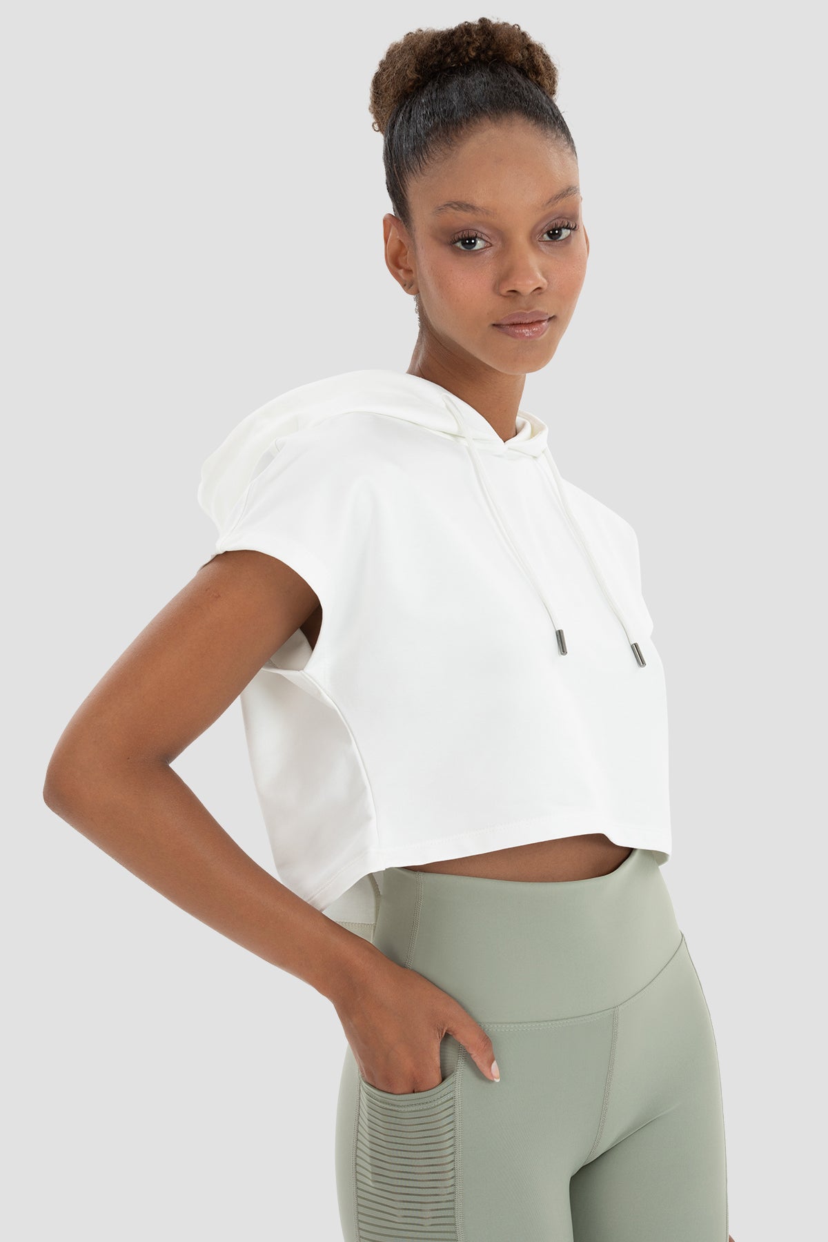 Alice Kapüşonlu Kısa Kollu Krem Crop Sweatshirt