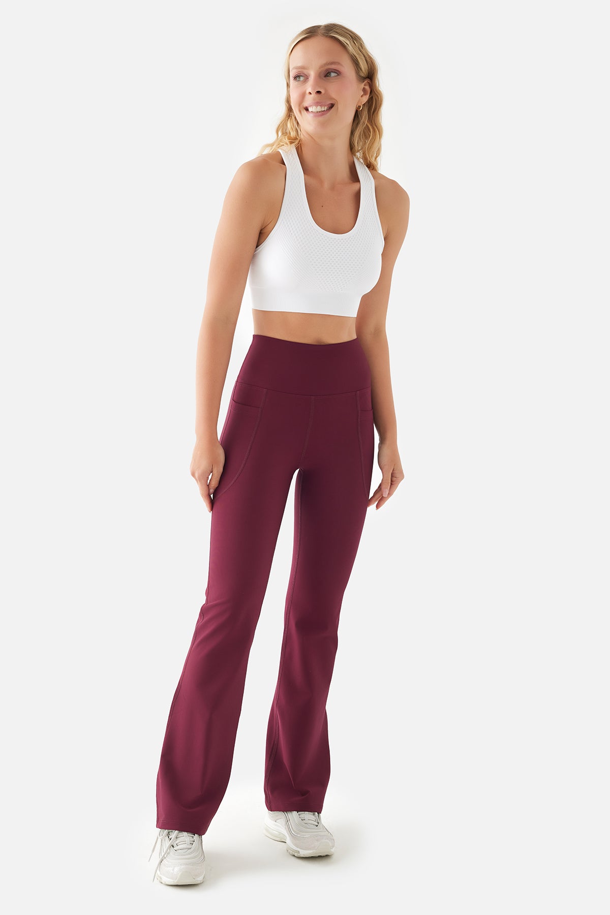 Carmen Yüksek Bel İspanyol Paça Cepli Vişne Spor Tayt