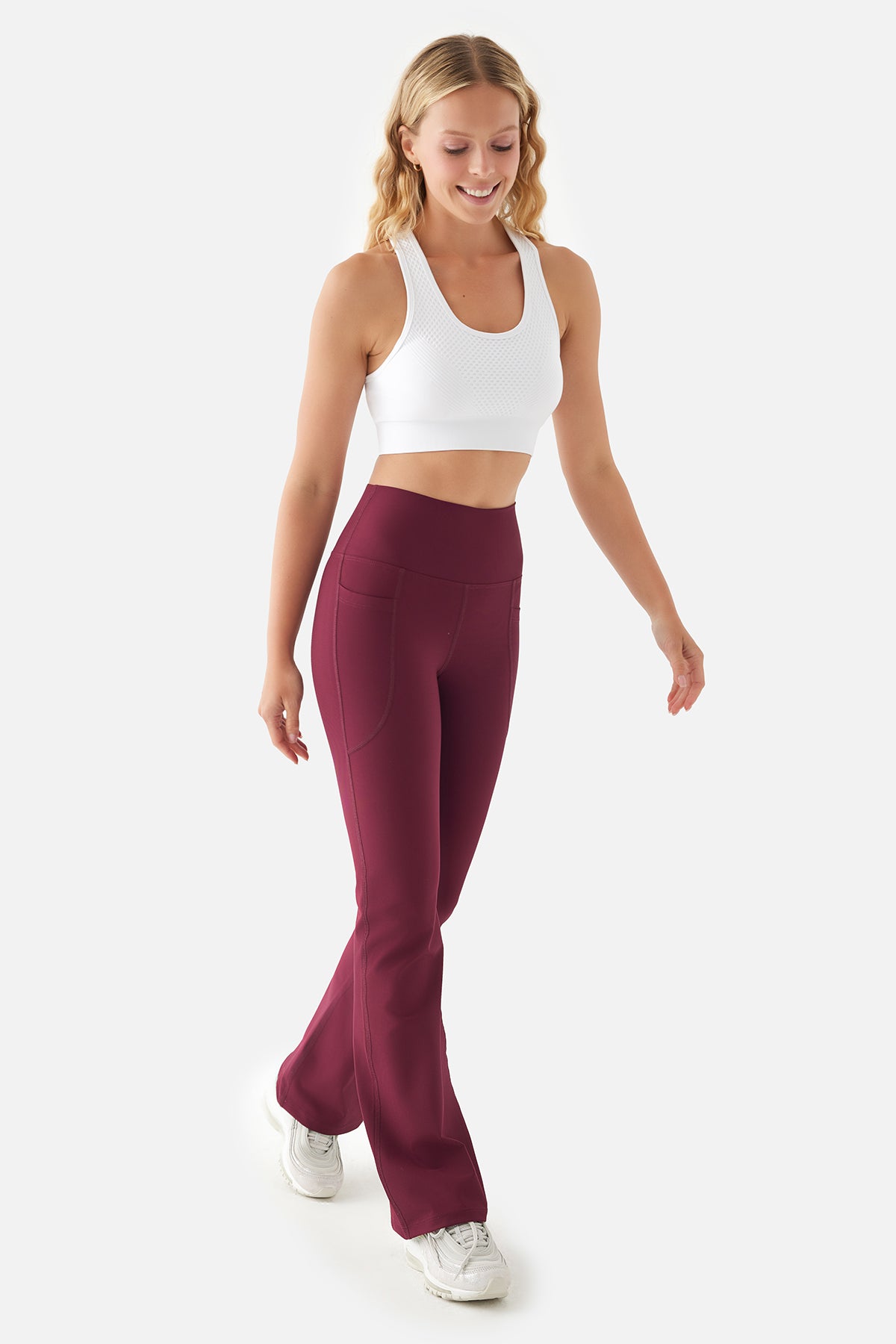Carmen Flare Yüksek Bel Cepli  Bordo Yoga Pantolonu