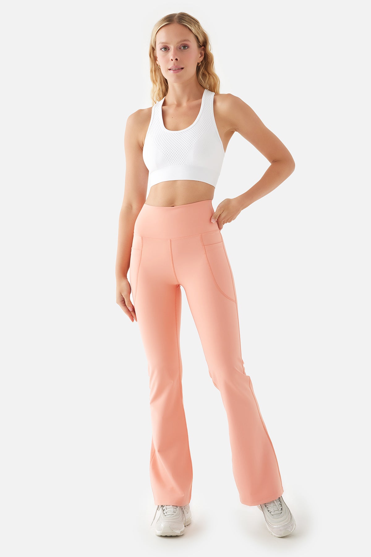 Carmen Yüksek Bel İspanyol Paça Cepli Şeftali Spor Tayt