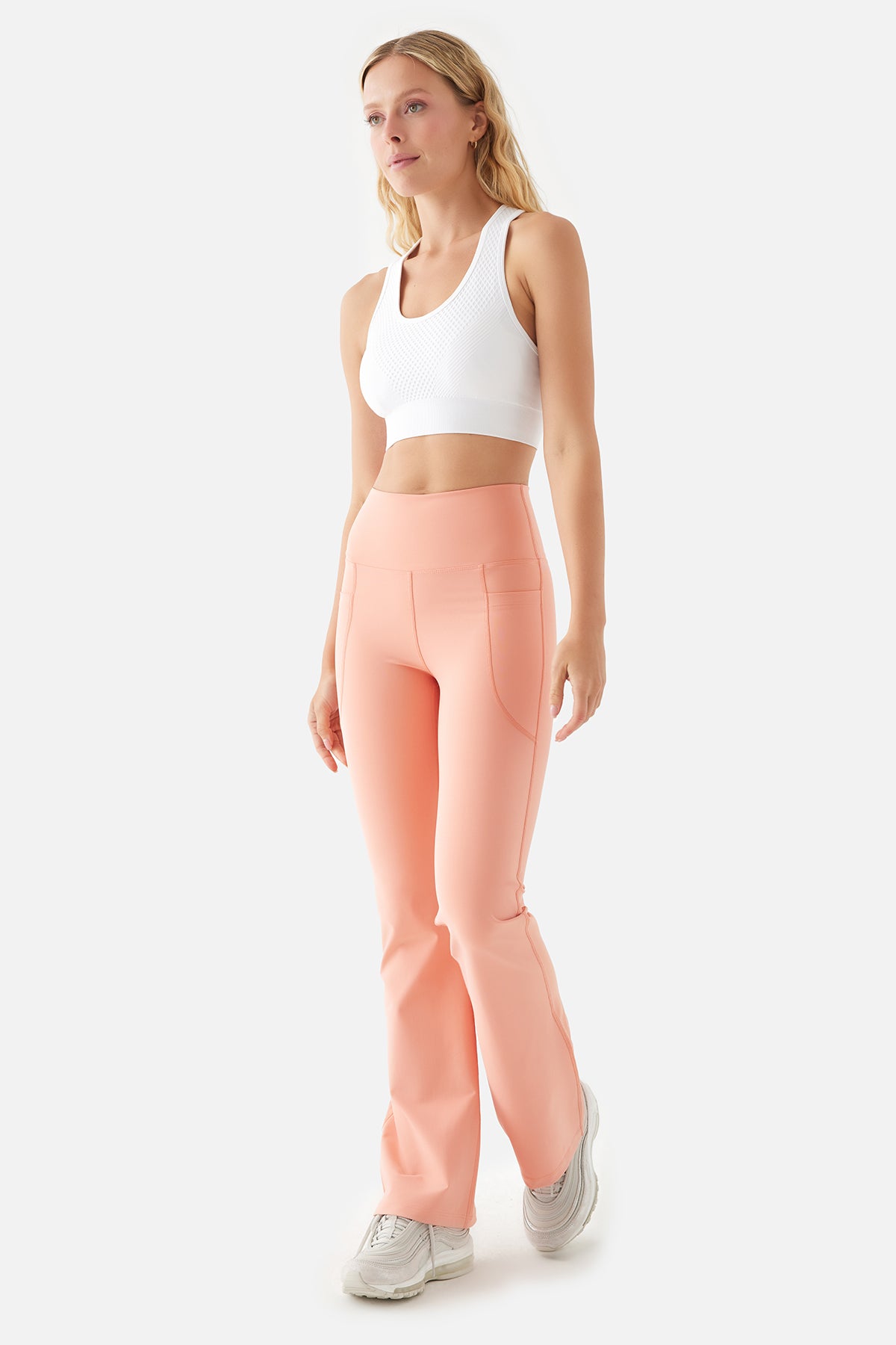 Carmen Yüksek Bel İspanyol Paça Cepli Şeftali Spor Tayt