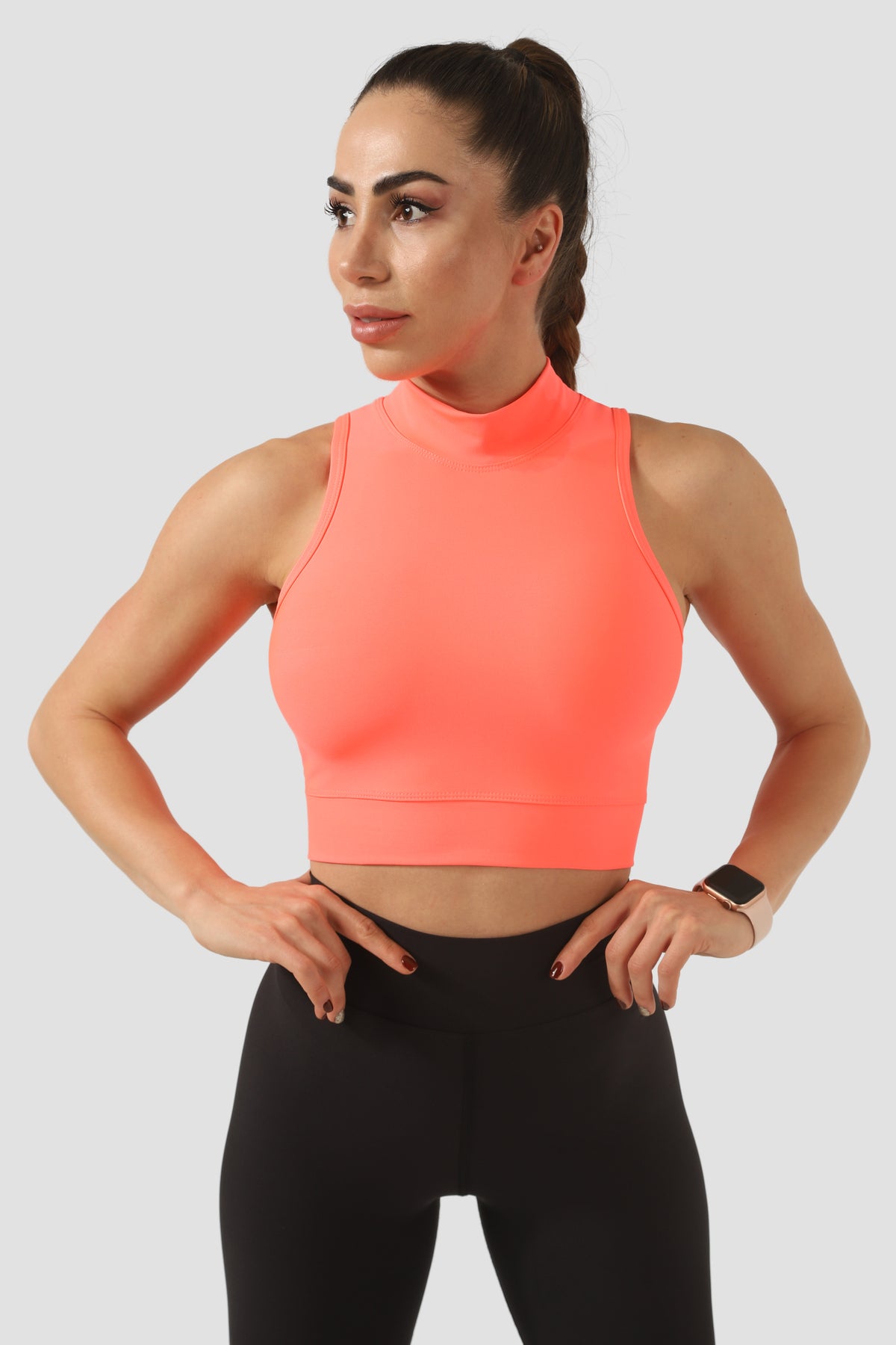 Dik Yaka Neon Pembe Spor Bra