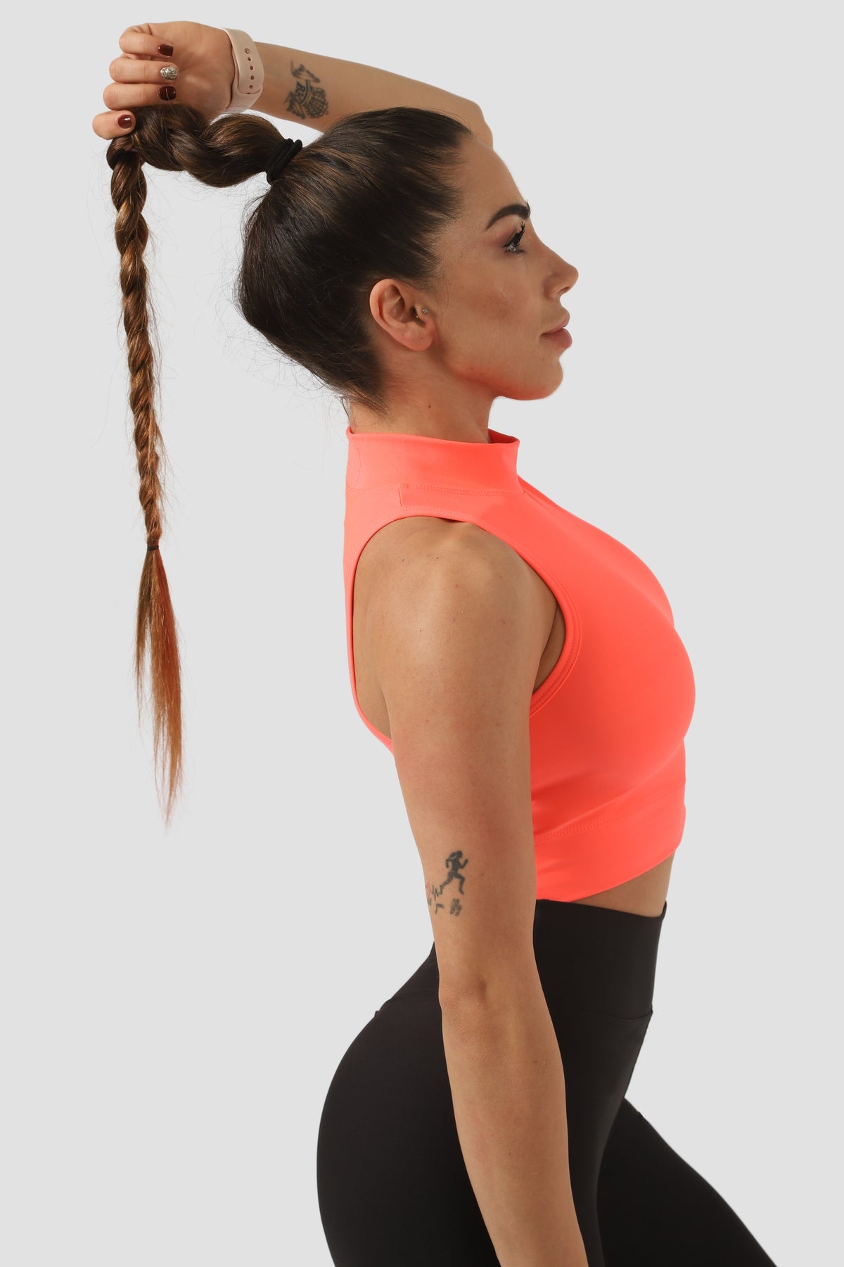 Dik Yaka Neon Pembe Spor Bra