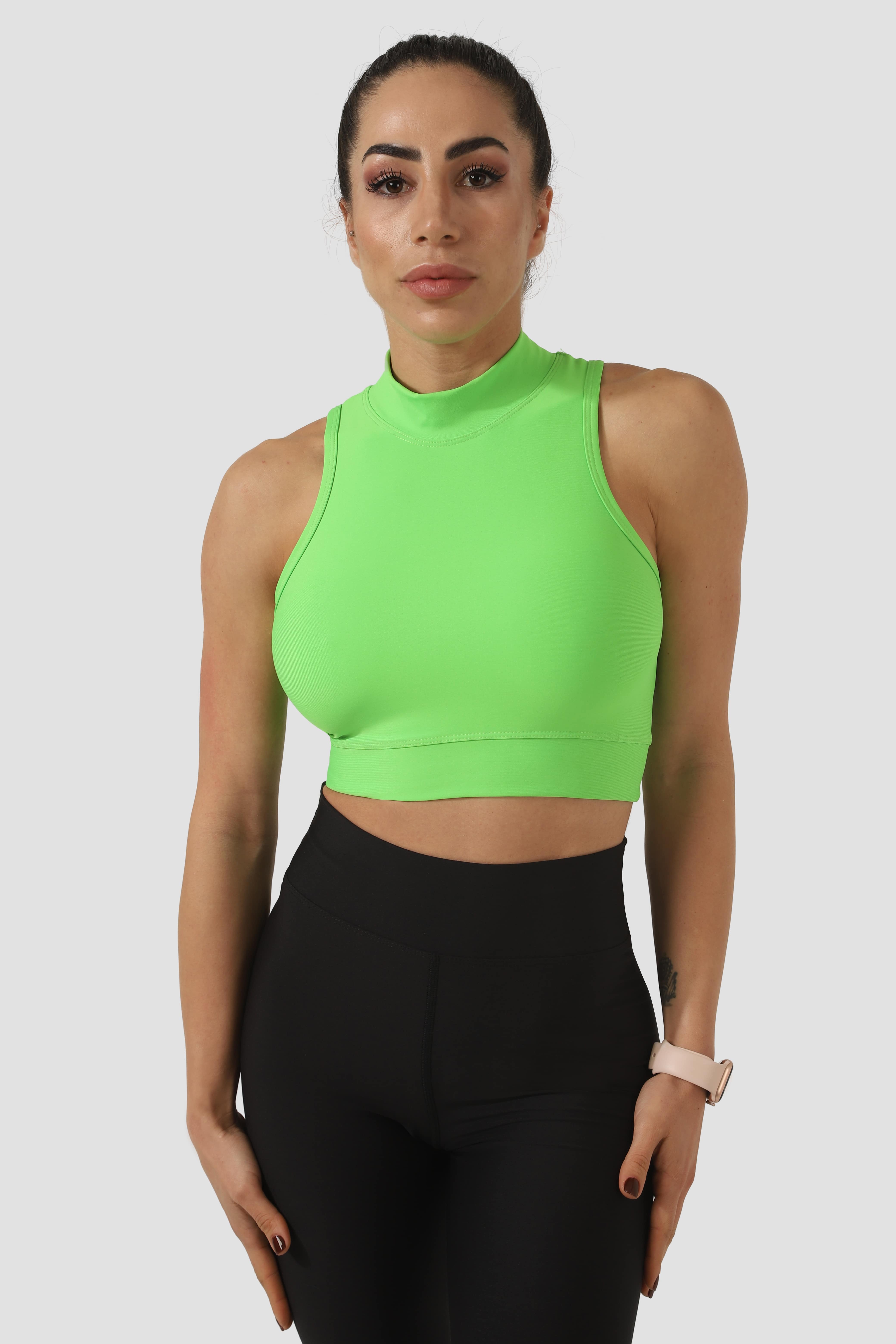 Dik Yaka Yeşil Spor Bra