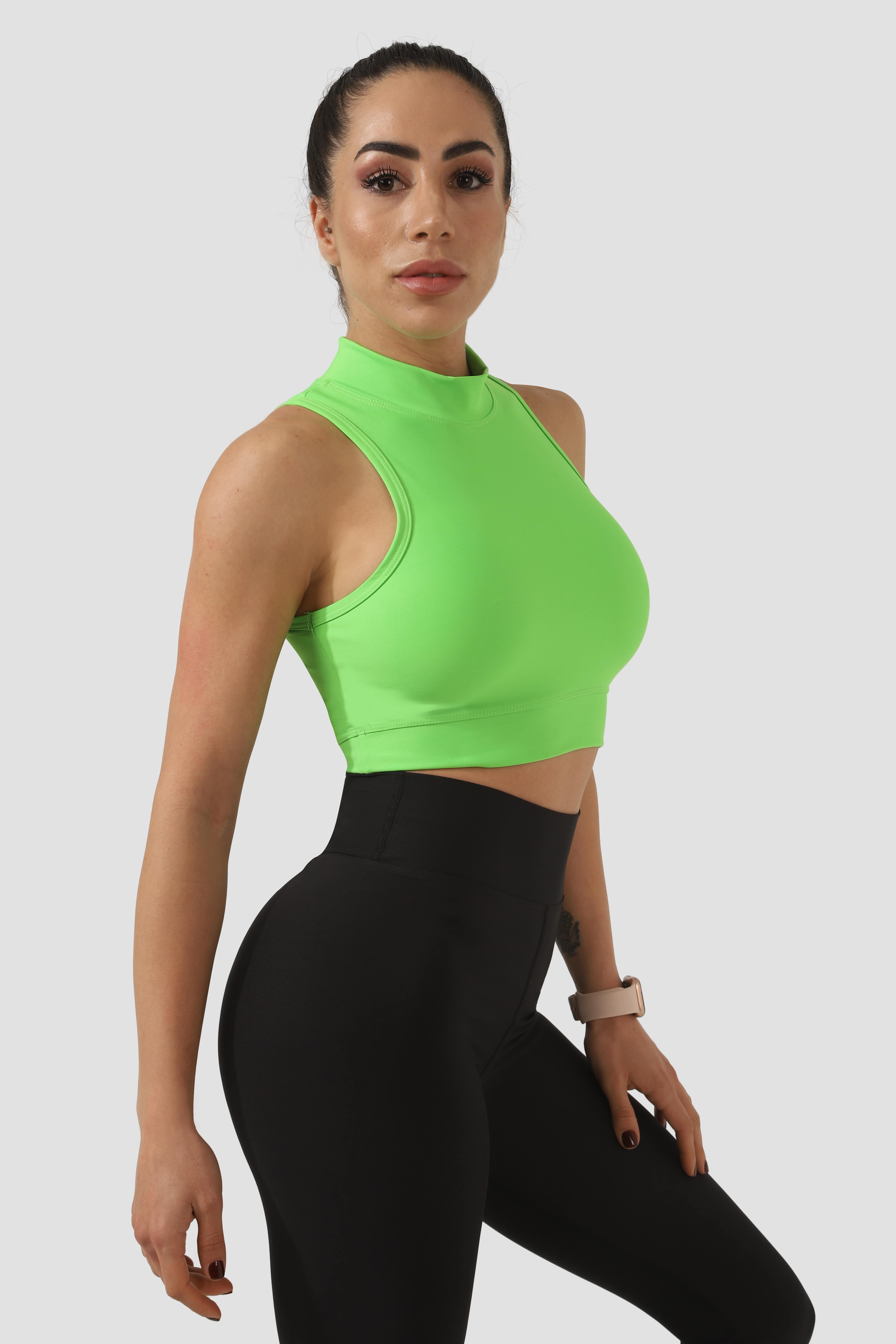 Dik Yaka Yeşil Spor Bra