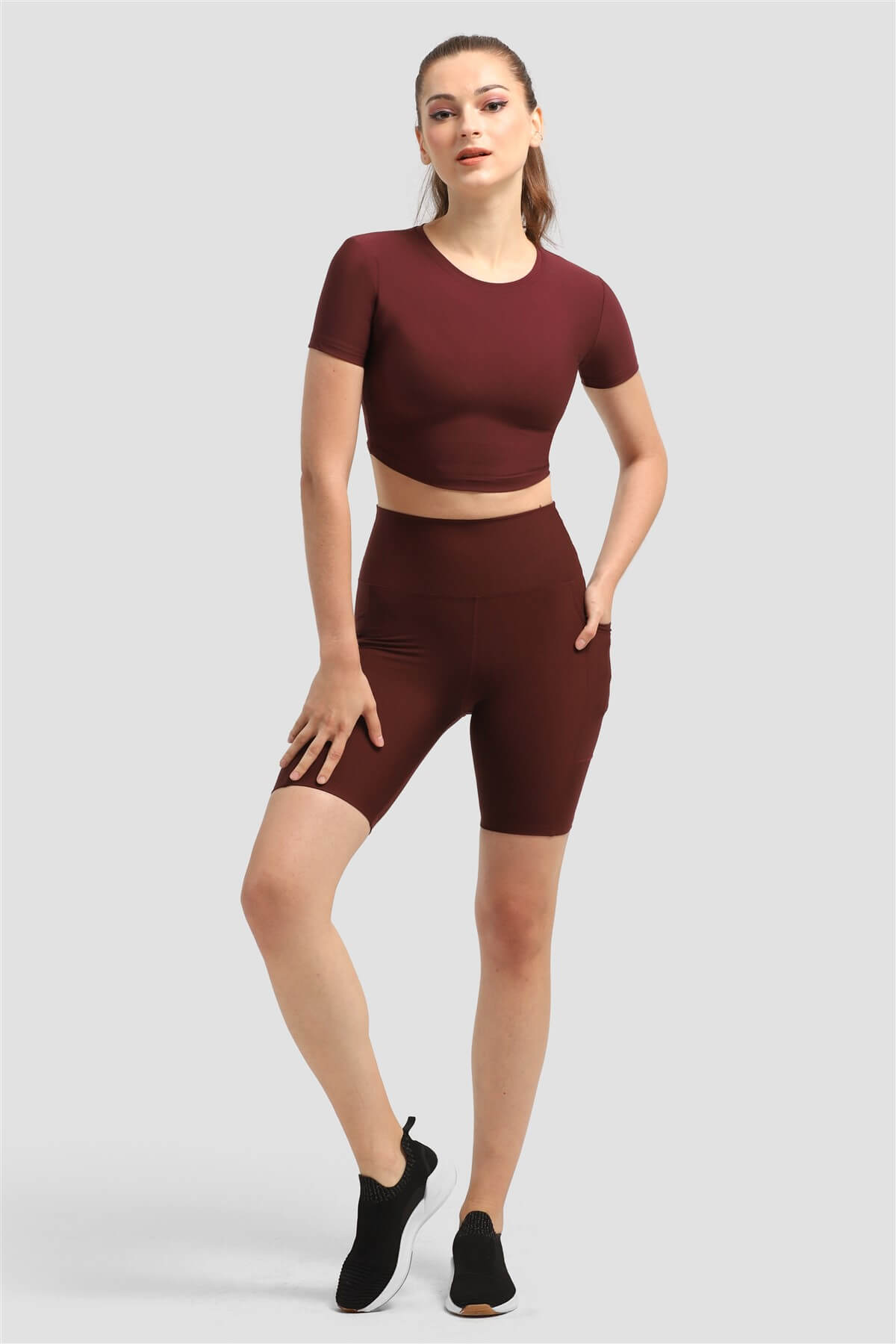 Dizüstü Cepli Mürdüm Spor Tayt