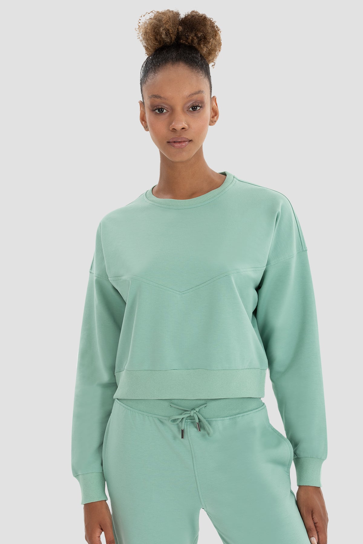 Ena Oversize Açık Yeşil Crop Sweatshirt