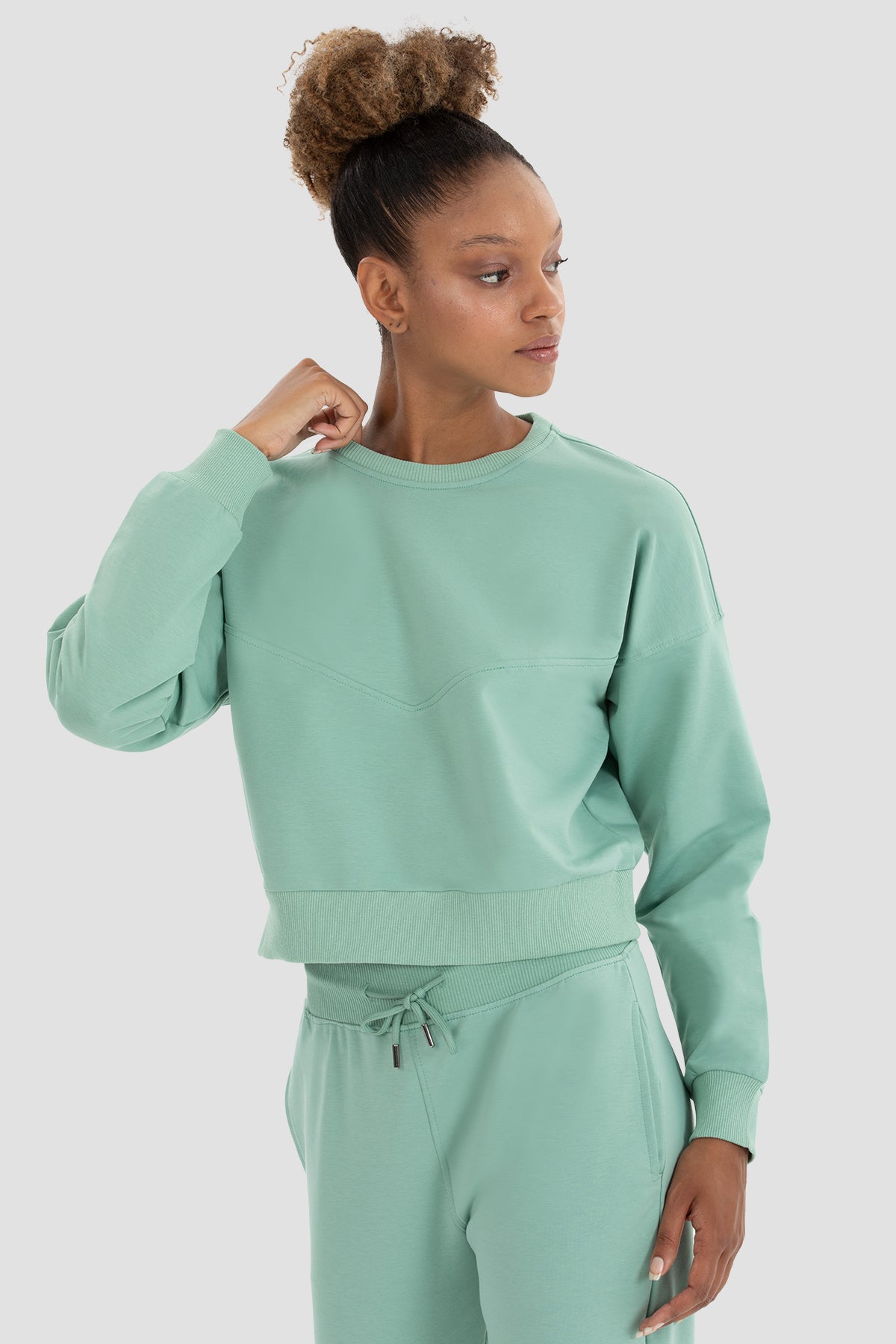 Ena Oversize Açık Yeşil Crop Sweatshirt