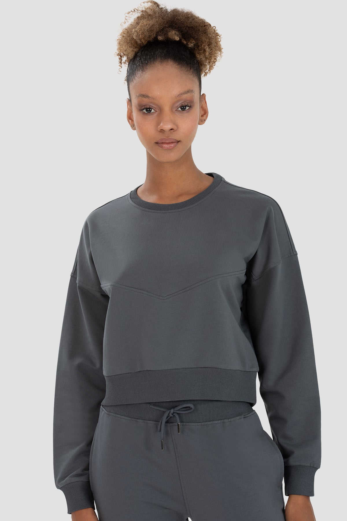 Ena Oversize Füme Crop Sweatshirt