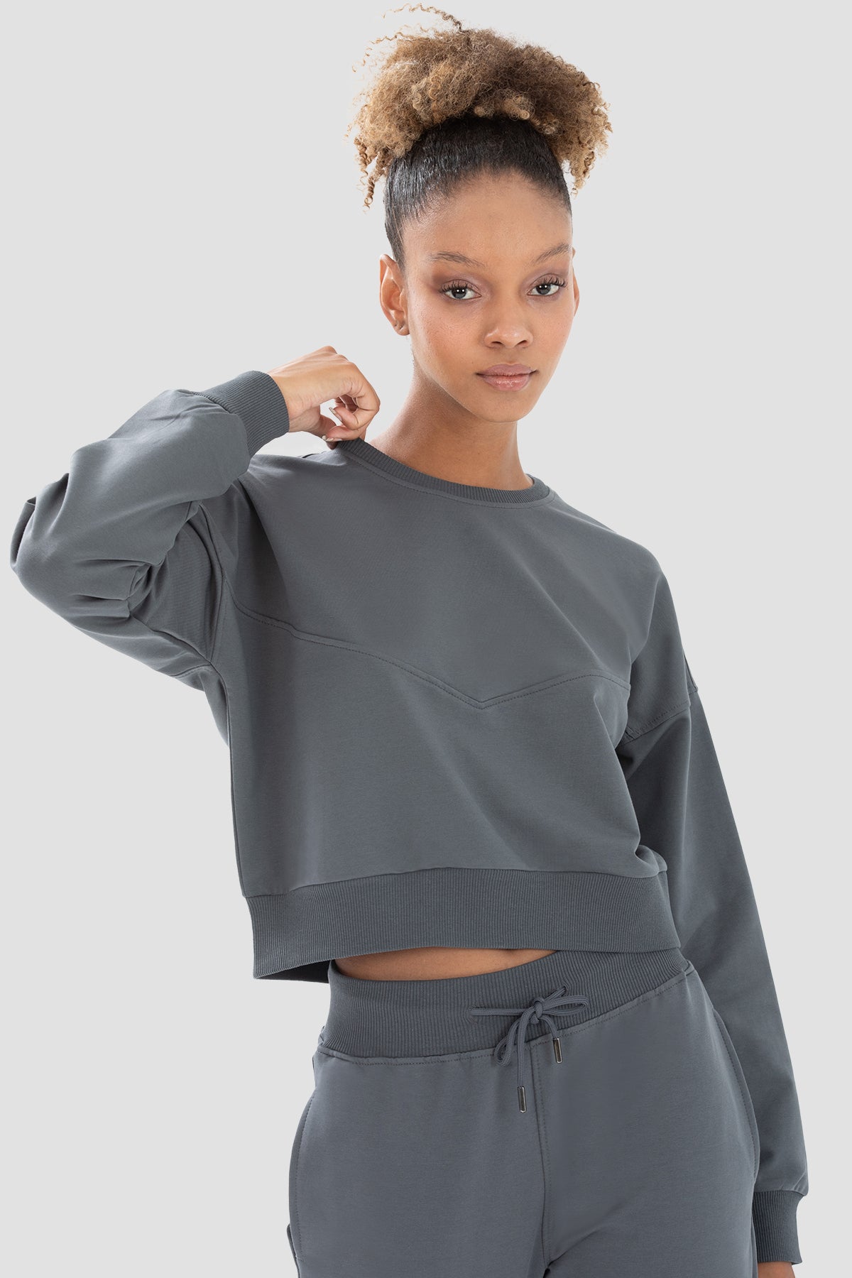Ena Oversize Füme Crop Sweatshirt