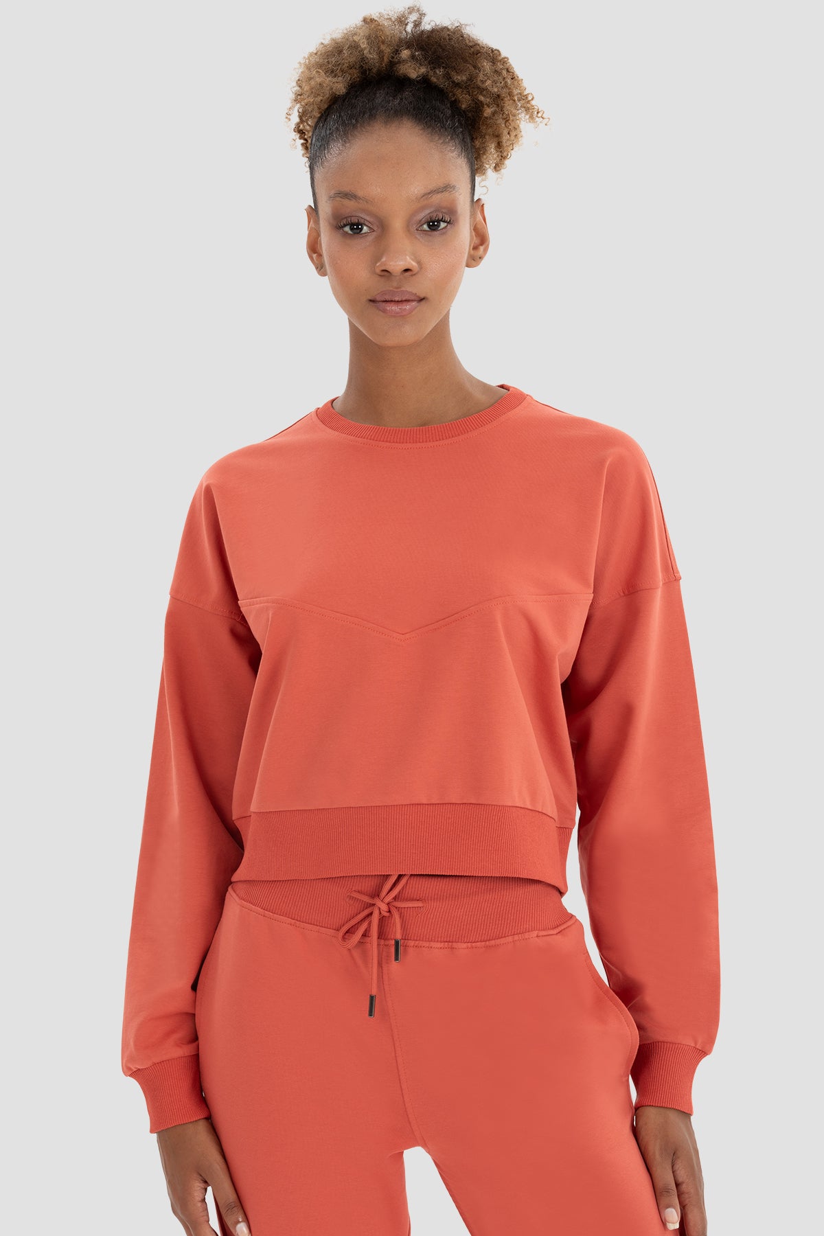 Ena Oversize Kiremit Crop Sweatshirt