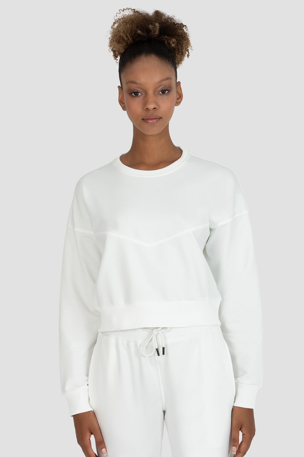Ena Oversize Krem Crop Sweatshirt
