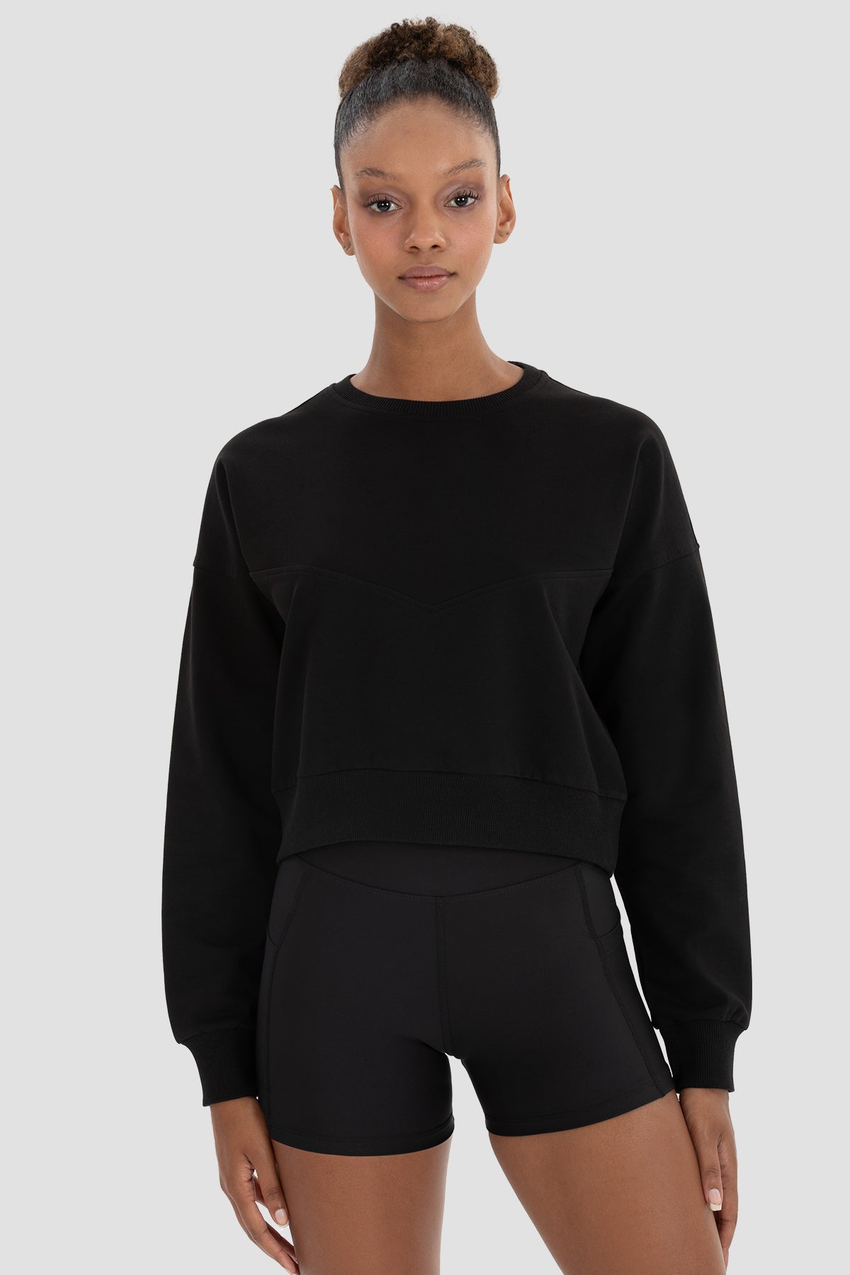 Ena Oversize Siyah Crop Sweatshirt