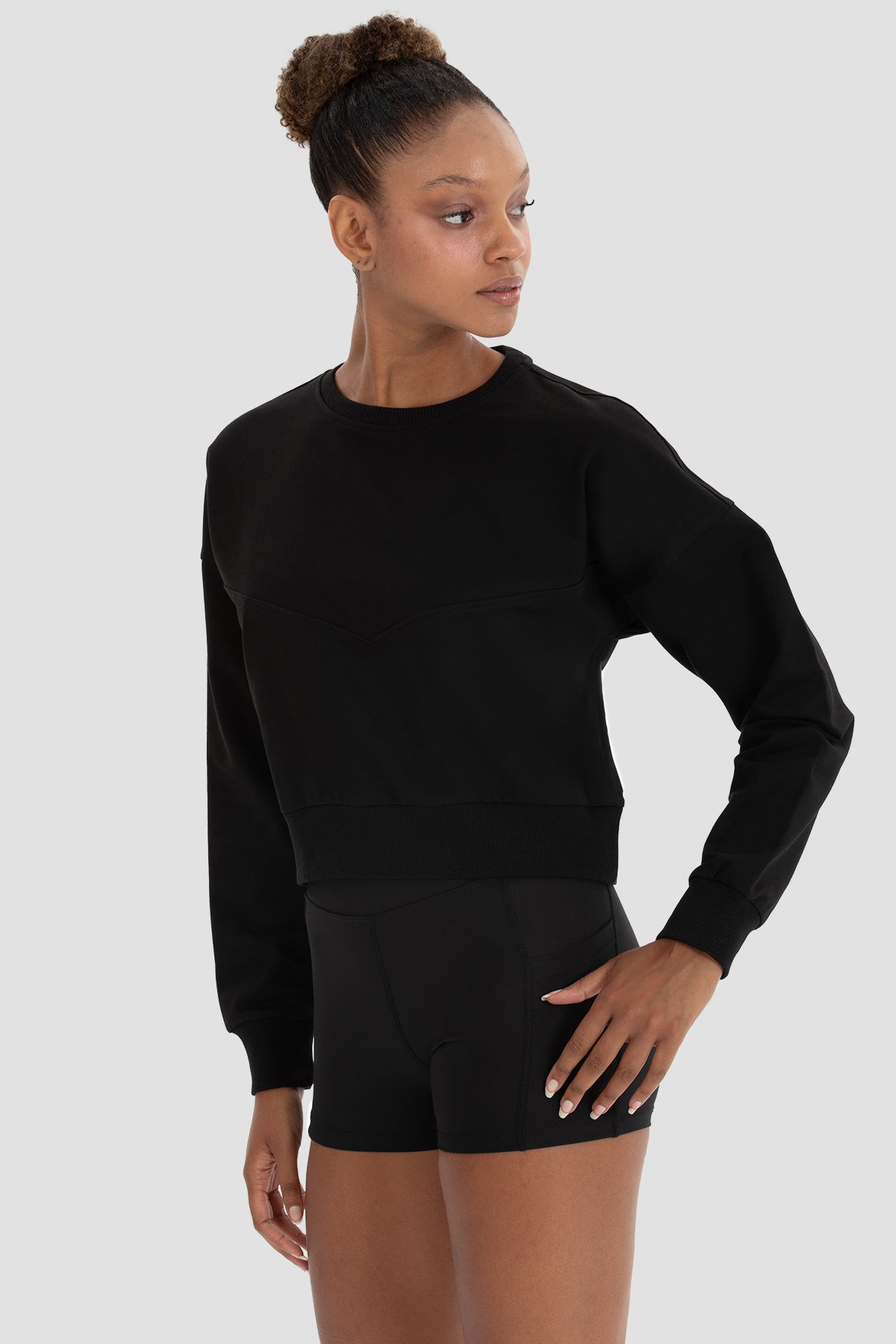 Ena Oversize Siyah Crop Sweatshirt