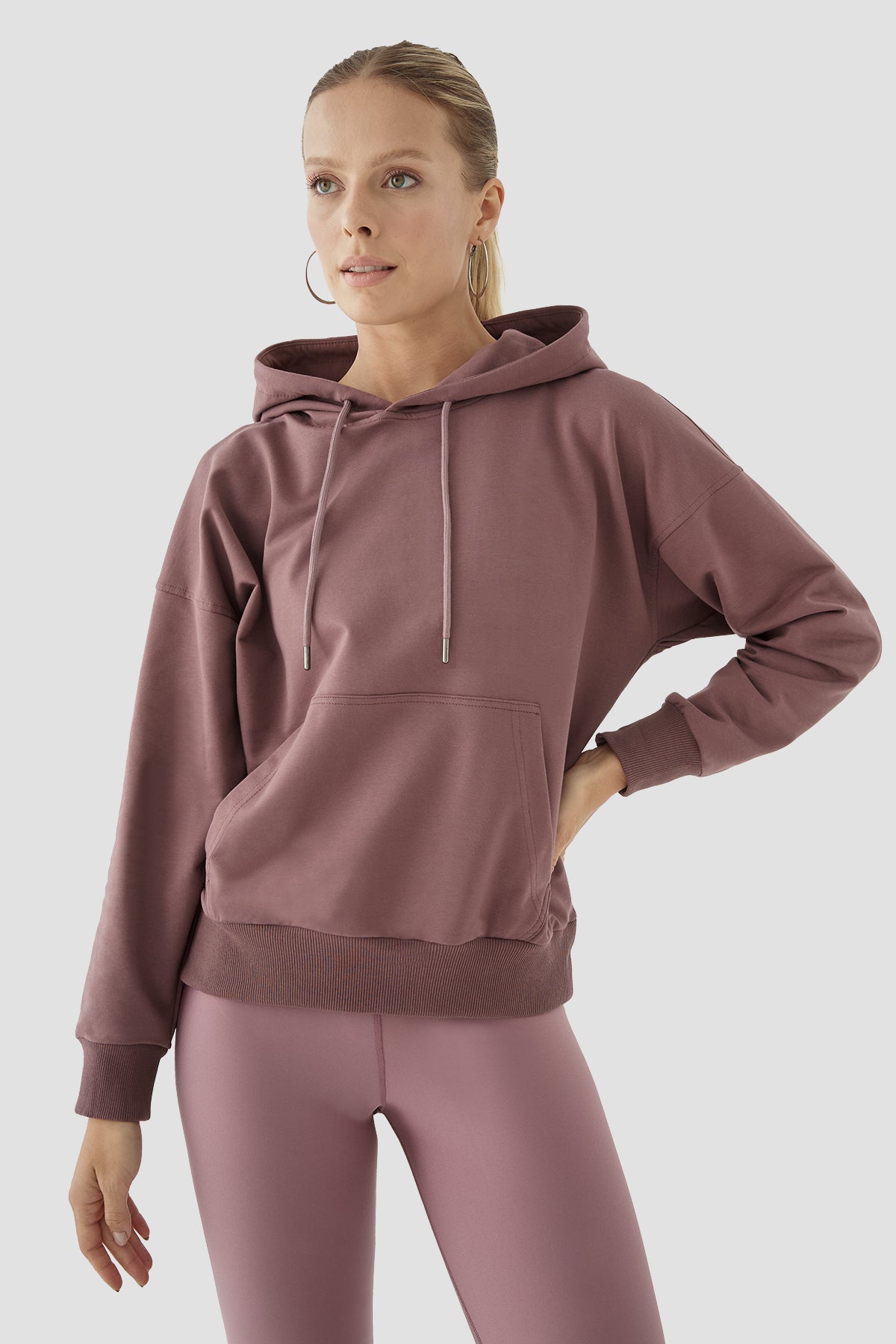 Fiona Oversize Cepli Koyu Gül Hoodie