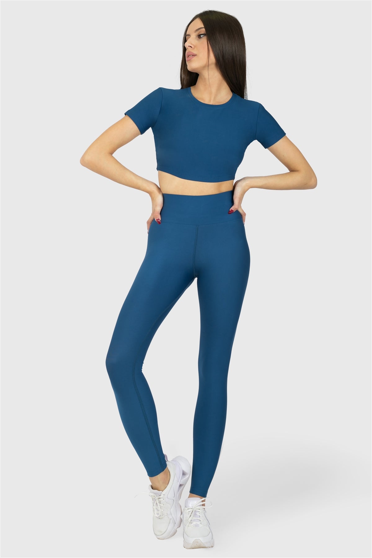 Kısa Kol Spor Petrol Crop Top