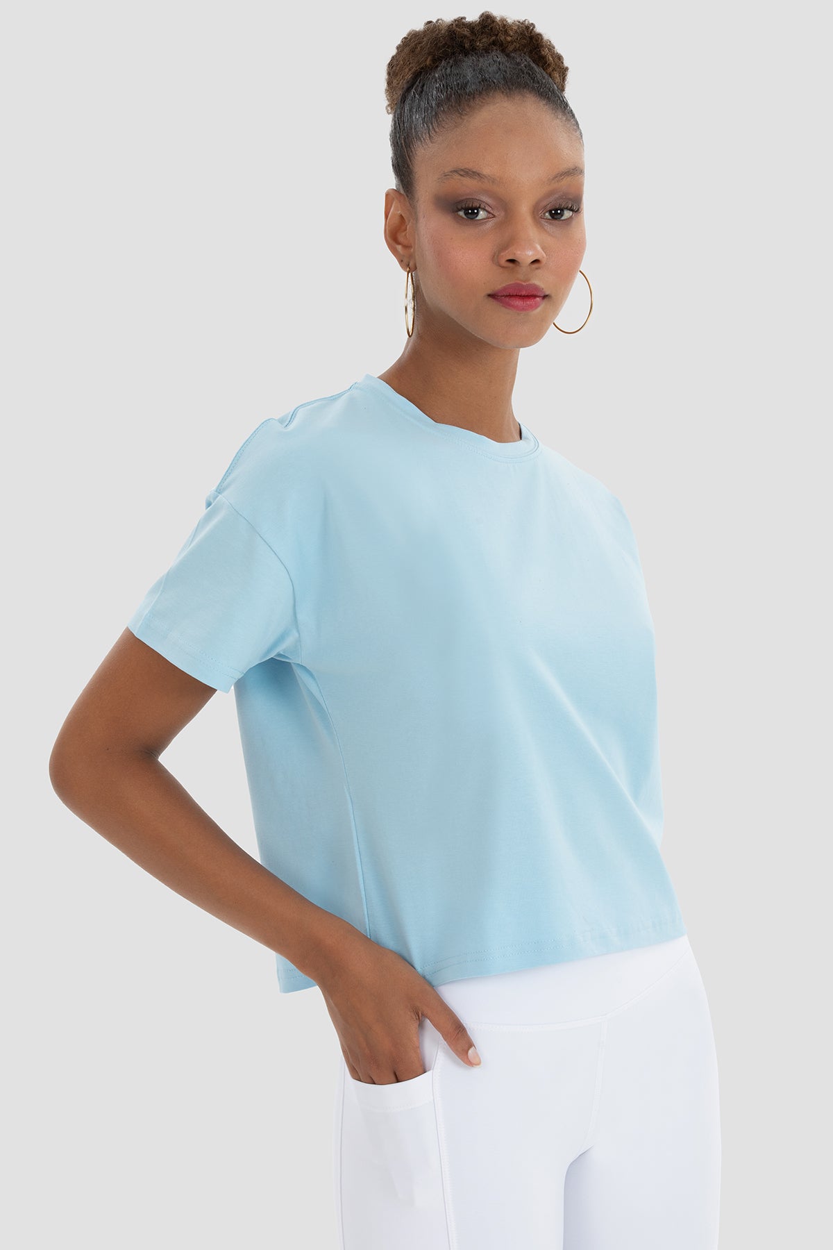 Lily Oversize Mavi Crop Tişört