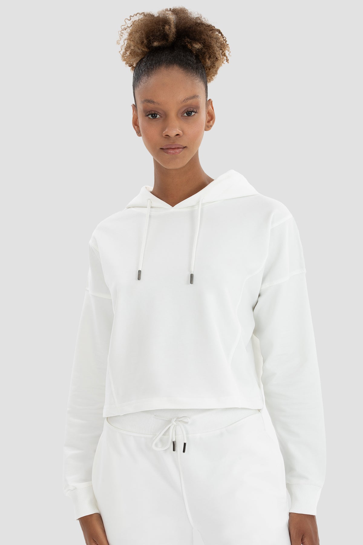 Lisa Oversize Krem Crop Hoodie