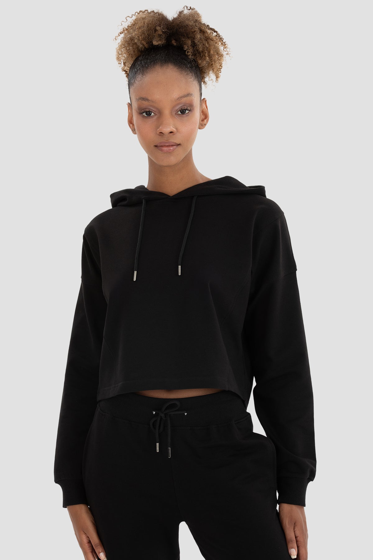 Lisa Oversize Siyah Crop Hoodie Superstacy