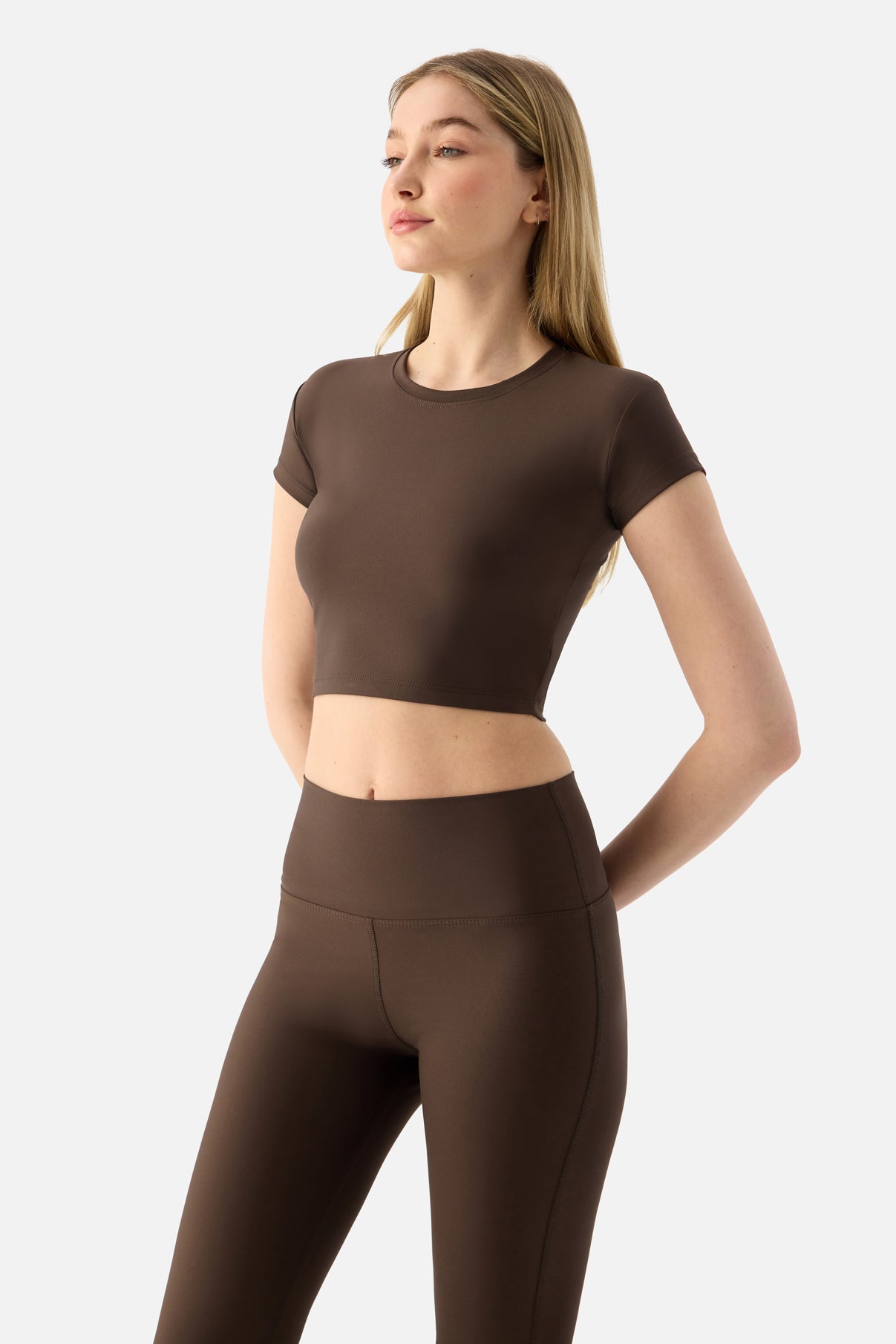 Melina Kısa Kol Acı Kahve Crop Top