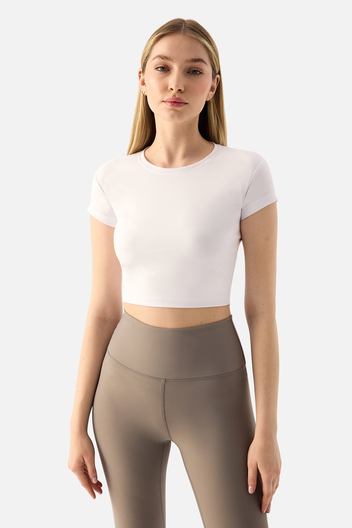 Melina Kısa Kol Beyaz Crop Top