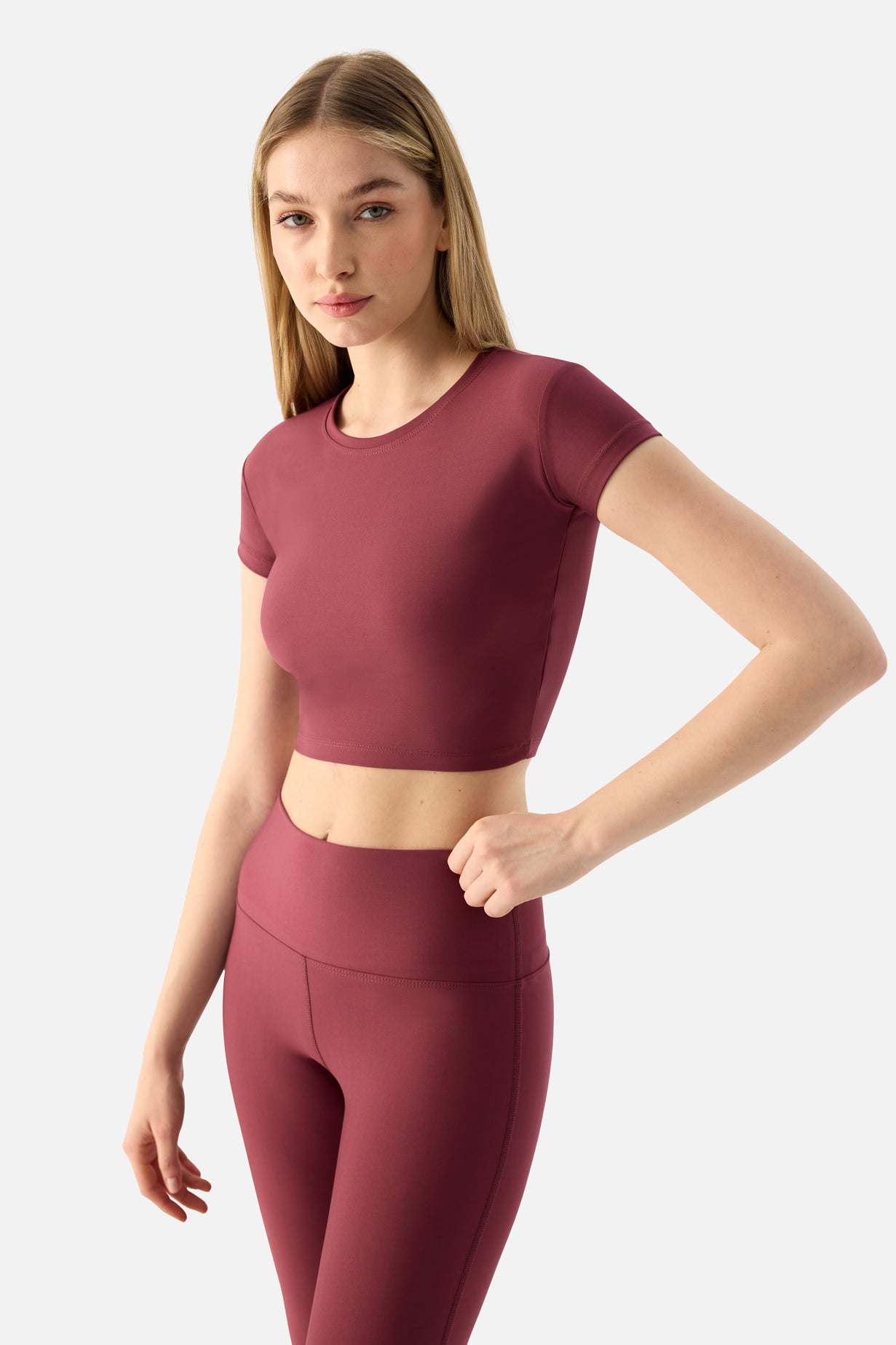 Melina Kısa Kol Gül Kurusu Crop Top