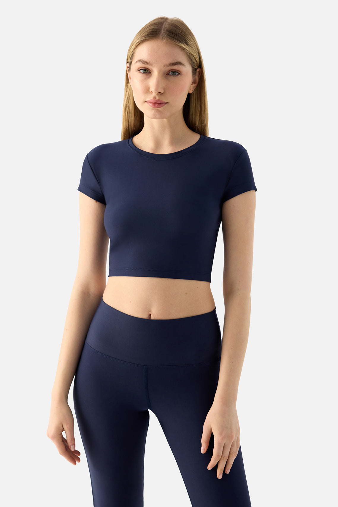 Melina Kısa Kol Lacivert Crop Top