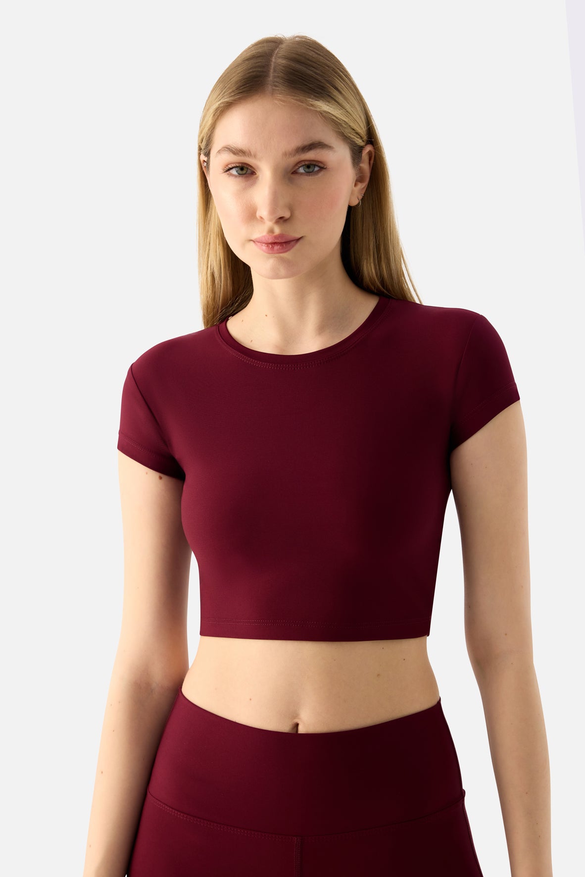 Melina Kısa Kol Vişne Crop Top