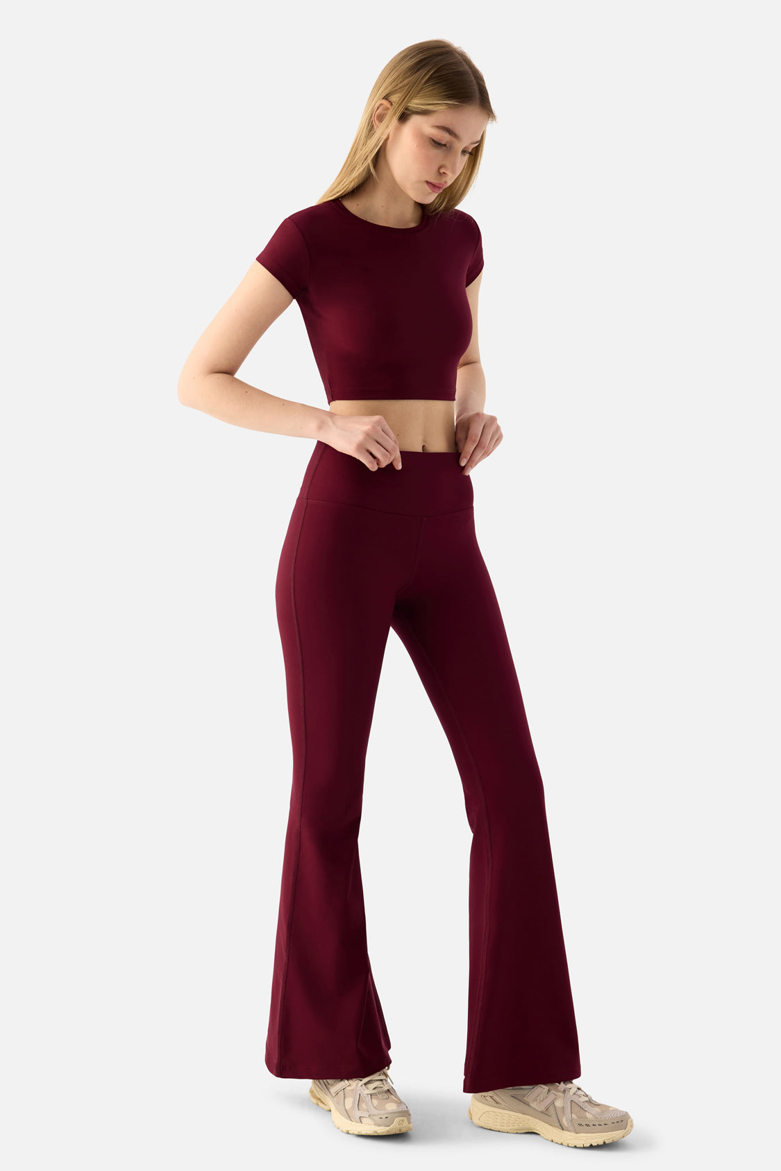 Melina Yüksek Bel İspanyol Paça Vişne Spor Tayt