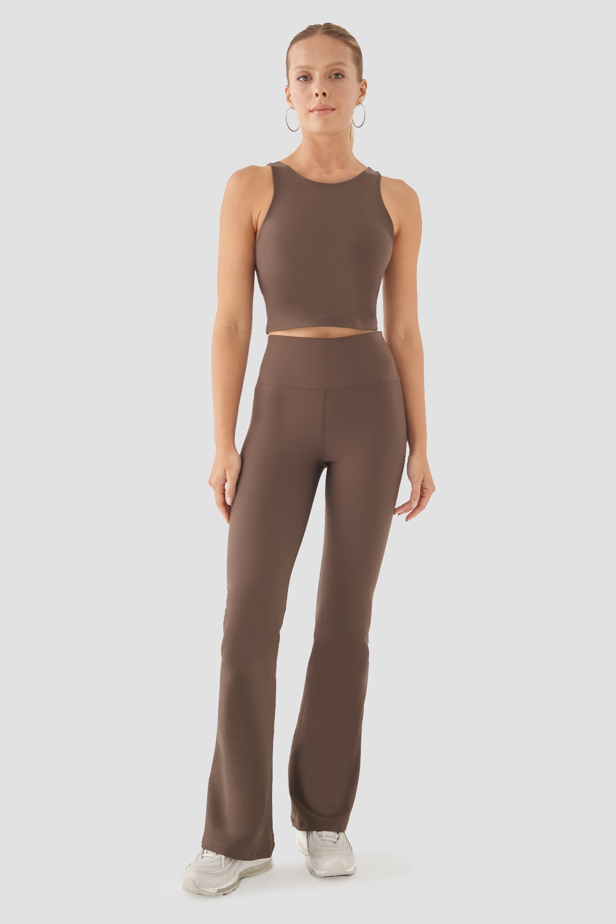 Nichole Yüksek Bel İspanyol Paça Acı Kahve Spor Tayt