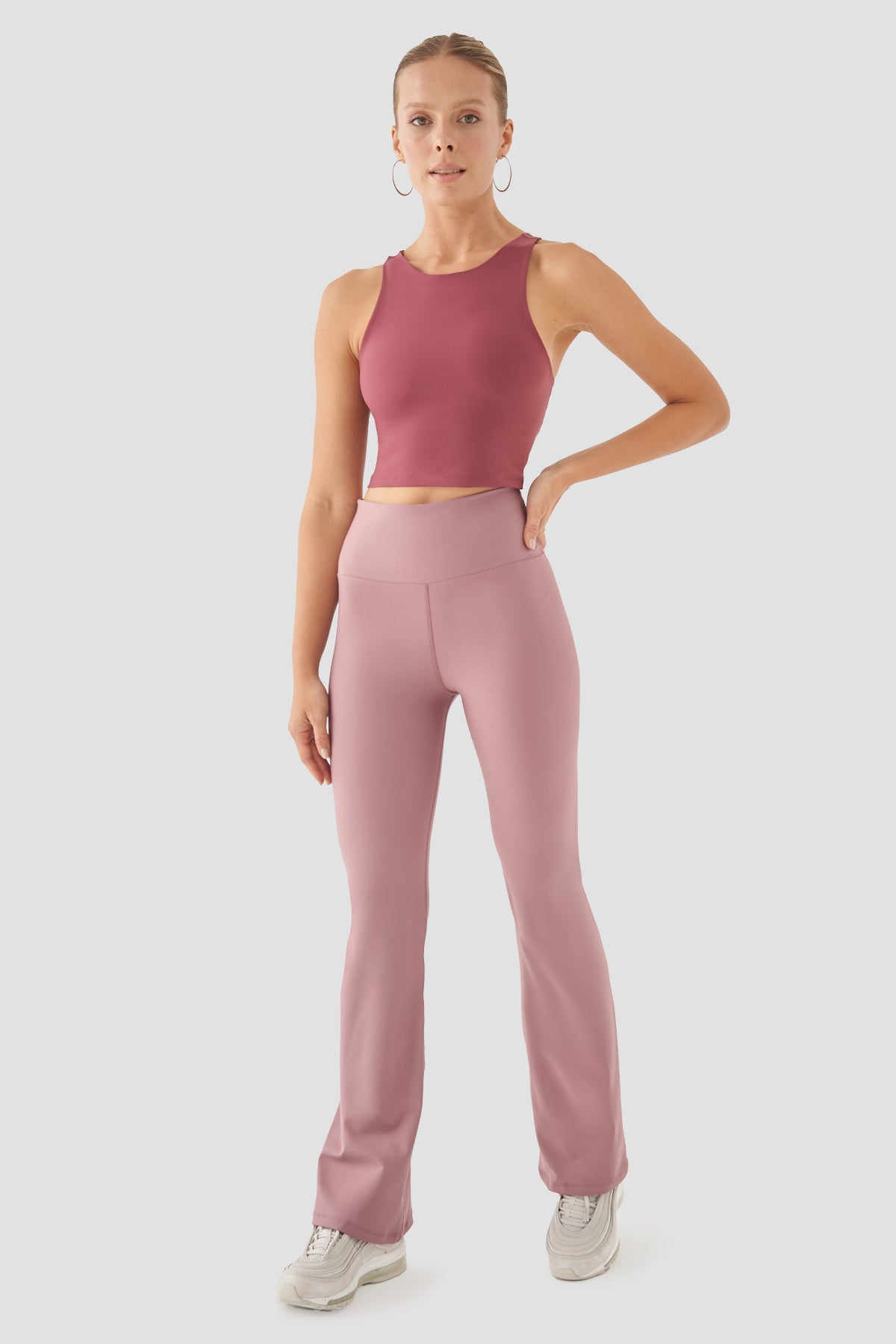 Nichole Yüksek Bel İspanyol Paça Gül Spor Tayt