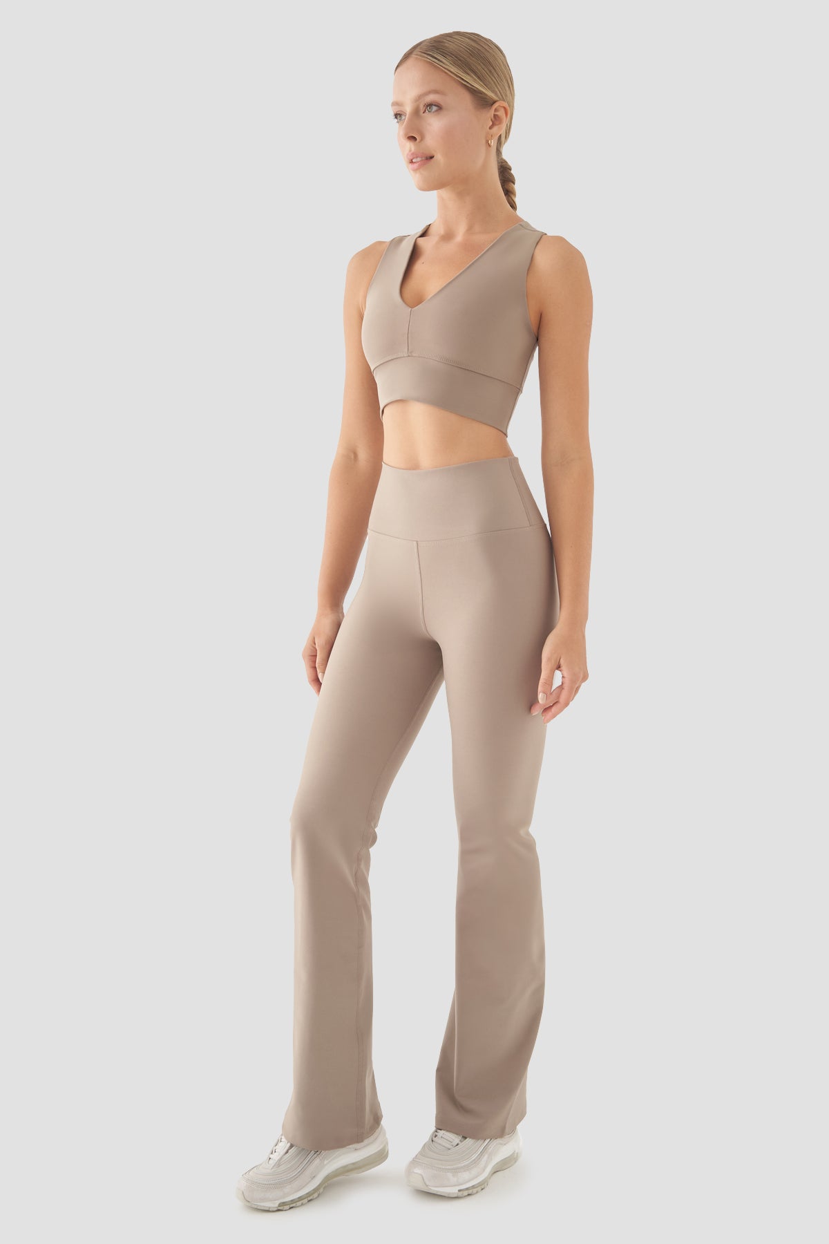 Nichole Yüksek Bel İspanyol Paça Taş Rengi Spor Tayt