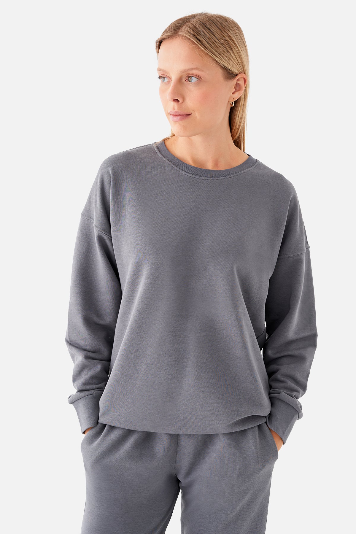 Nina Pamuklu Basic Füme Sweatshirt
