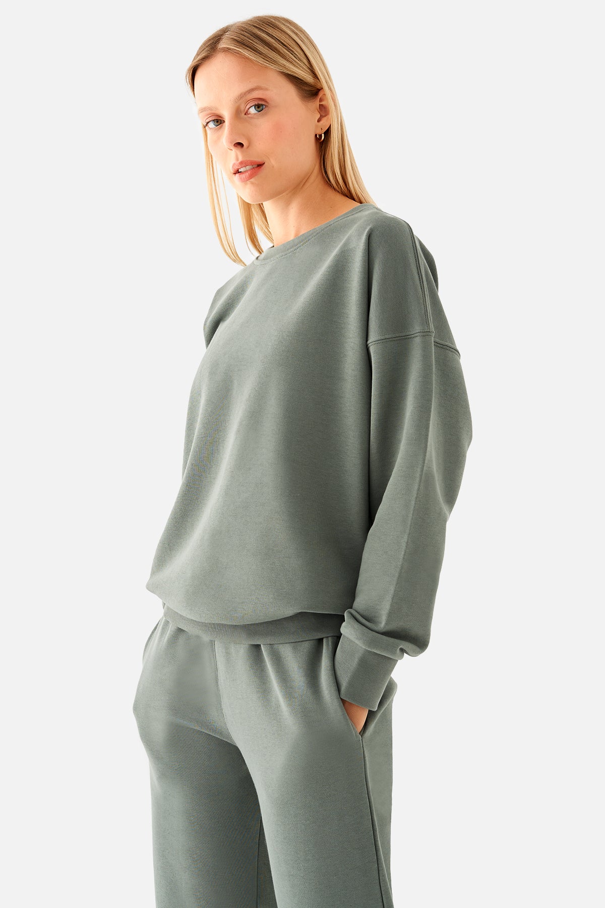 Nina Pamuklu Basic Haki Sweatshirt