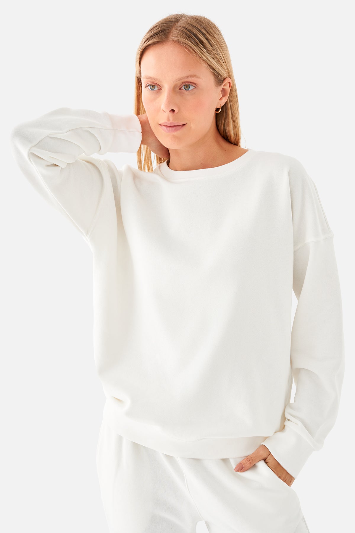 Nina Pamuklu Basic Krem Sweatshirt