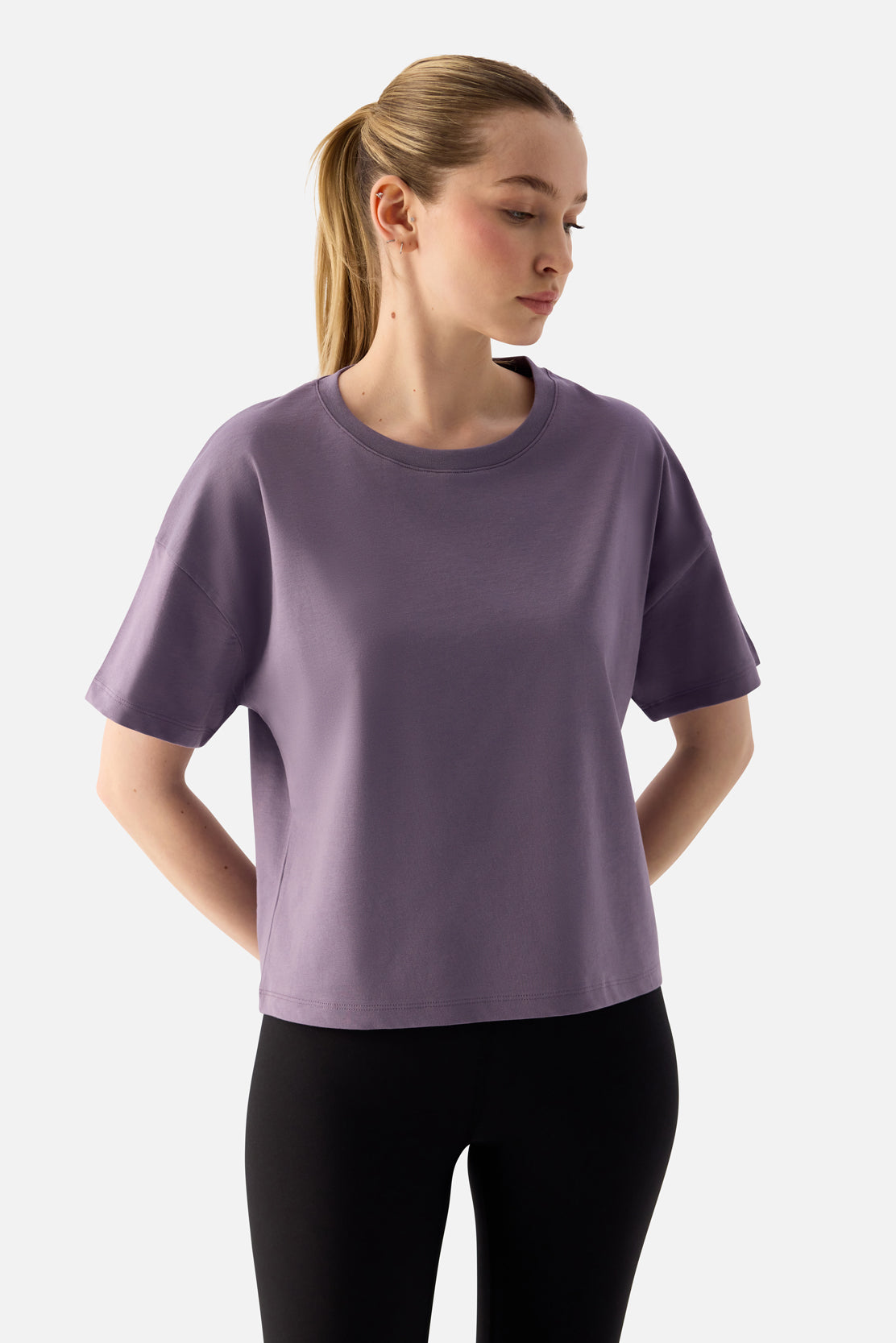 Noya Kısa Oversize Koyu Lila Tişört