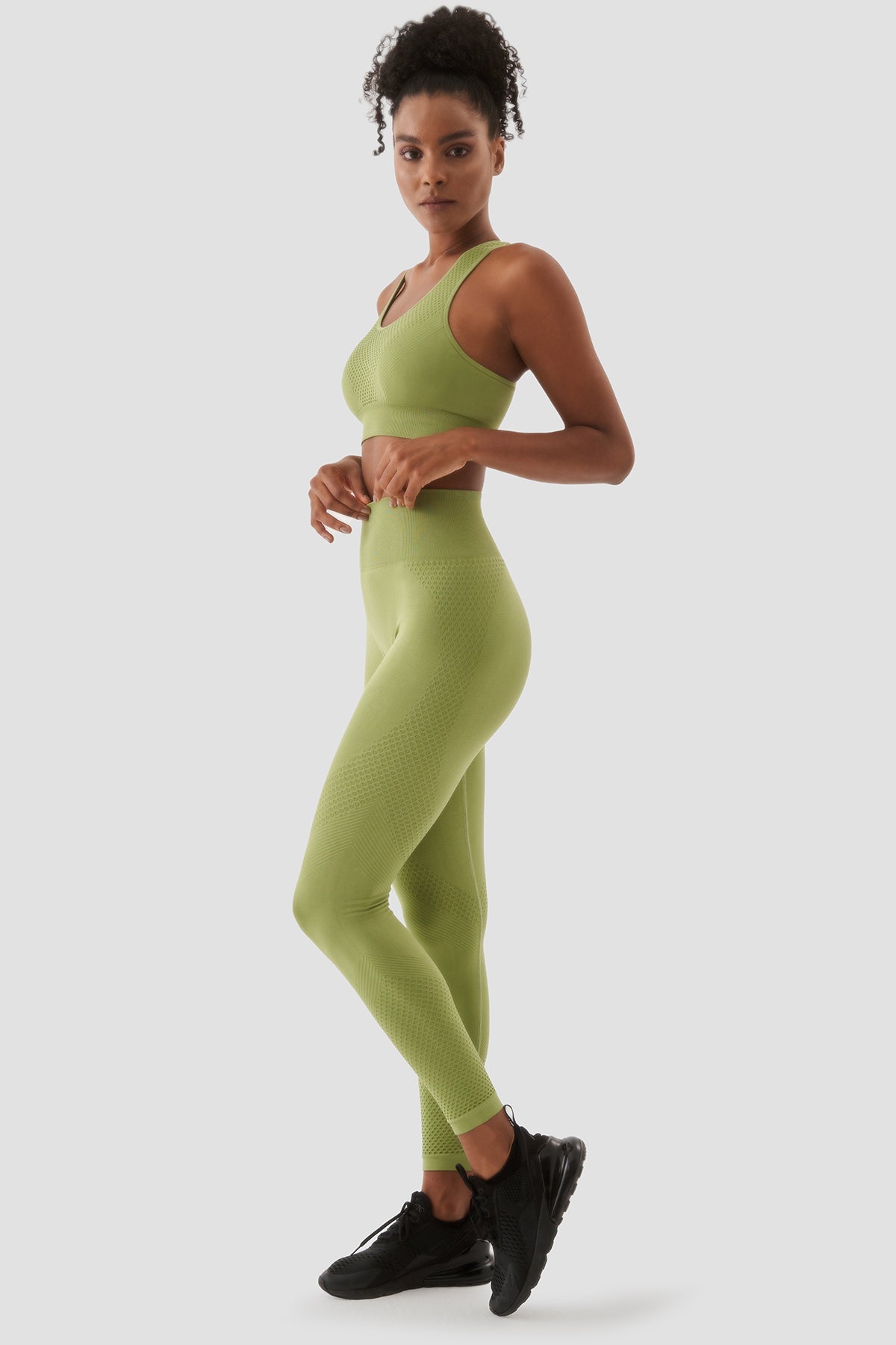Rhea Yüksek Bel Dikişsiz Yeşil Spor Tayt