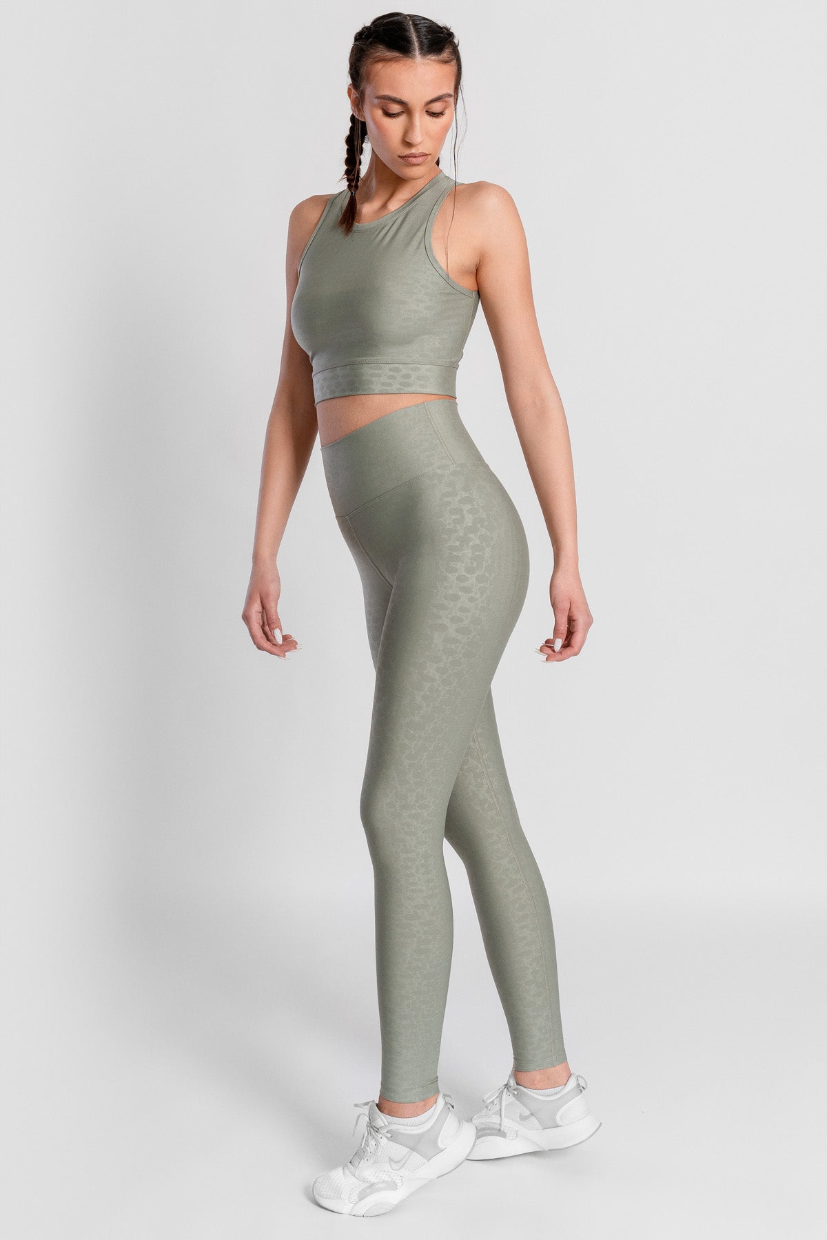 Roise Damla Desenli Toparlayıcı Açık Yeşil Spor Tayt