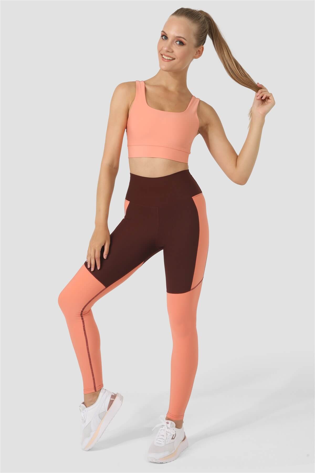 Square Neck Şeftali Spor Büstiyer