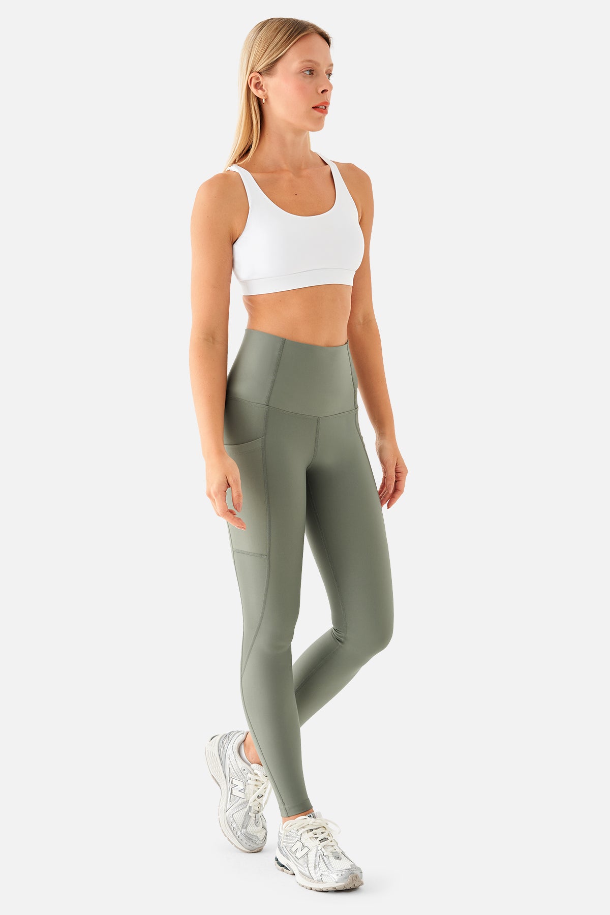 Stella Yüksek Bel Cepli Toparlayıcı Yosun Yeşili Spor Tayt