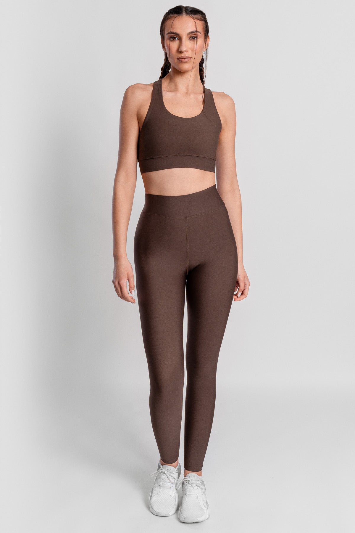 V Bel Detaylı Yüksel Bel Acı Kahve Spor Tayt