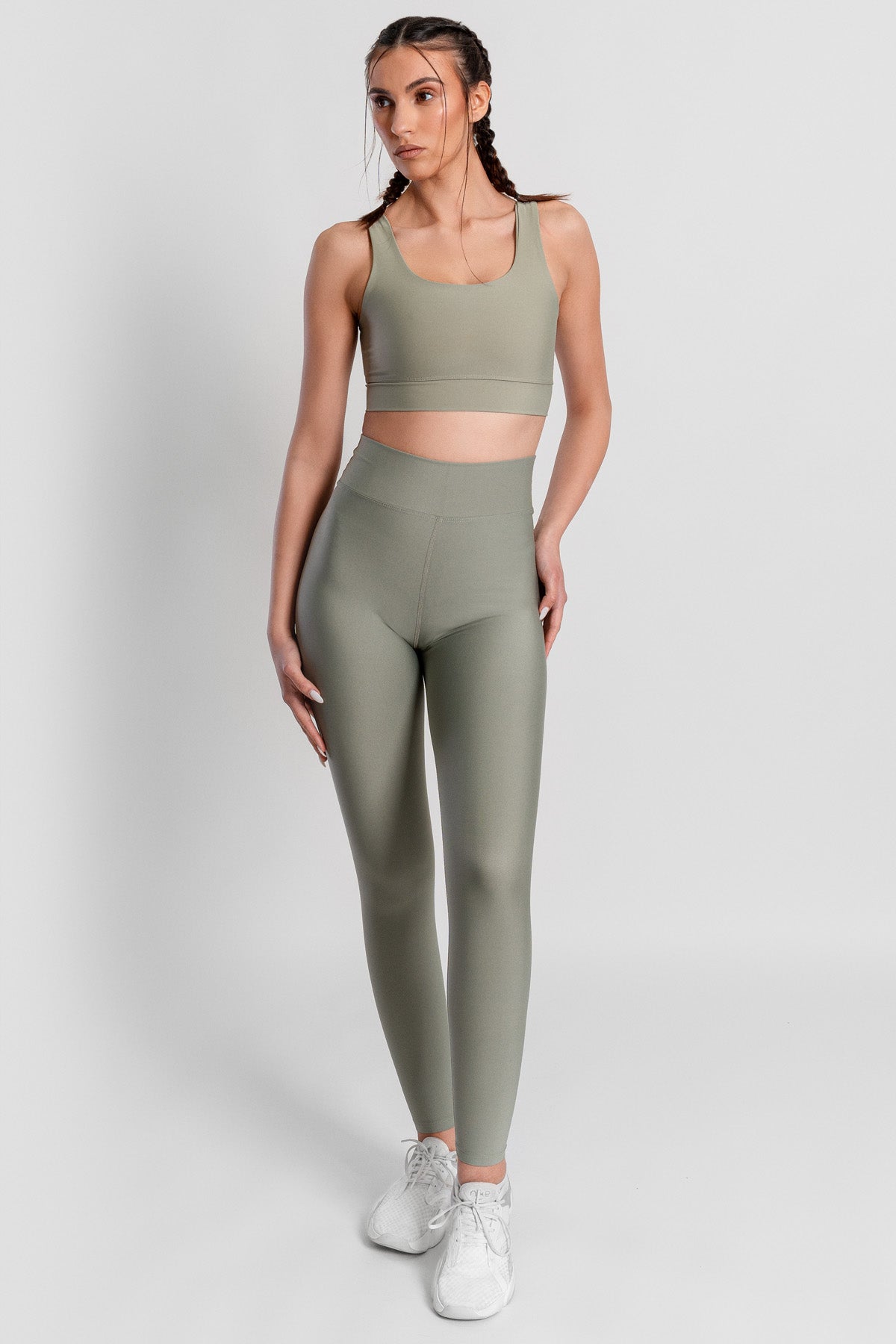 V Bel Detaylı Yüksel Bel Açık Yeşil Spor Tayt